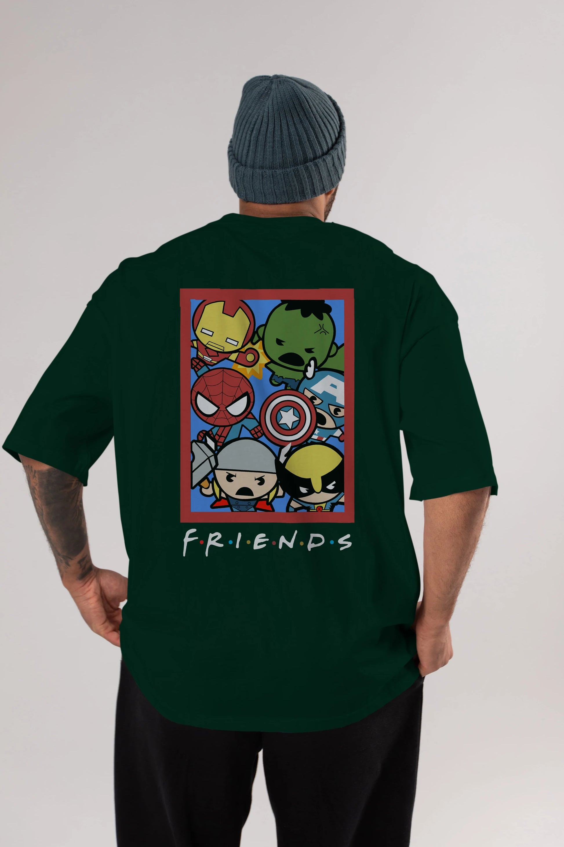 Friends Avenger Arka Baskılı Oversize t-shirt Erkek Kadın Unisex %100 Pamuk Bisiklet Yaka tişort