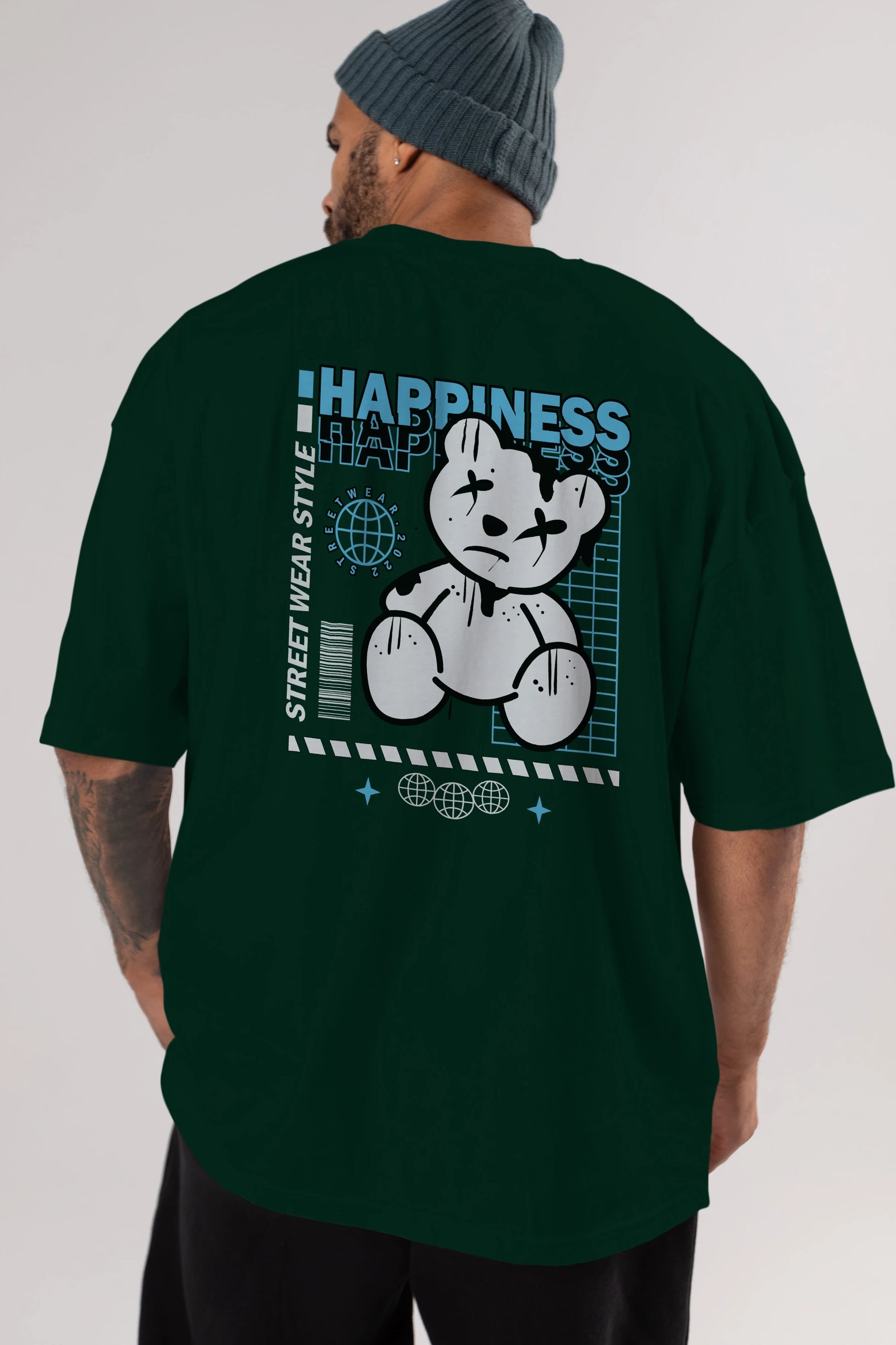 Happiness Bear 2 Arka Baskılı Oversize t-shirt Erkek Kadın Unisex