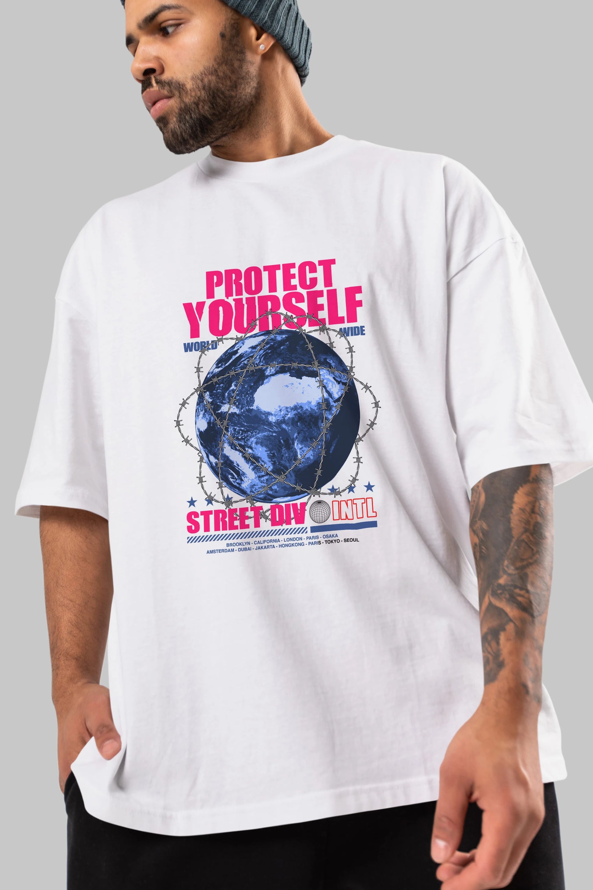 Protect Yourself Ön Baskılı Oversize t-shirt Erkek Kadın Unisex
