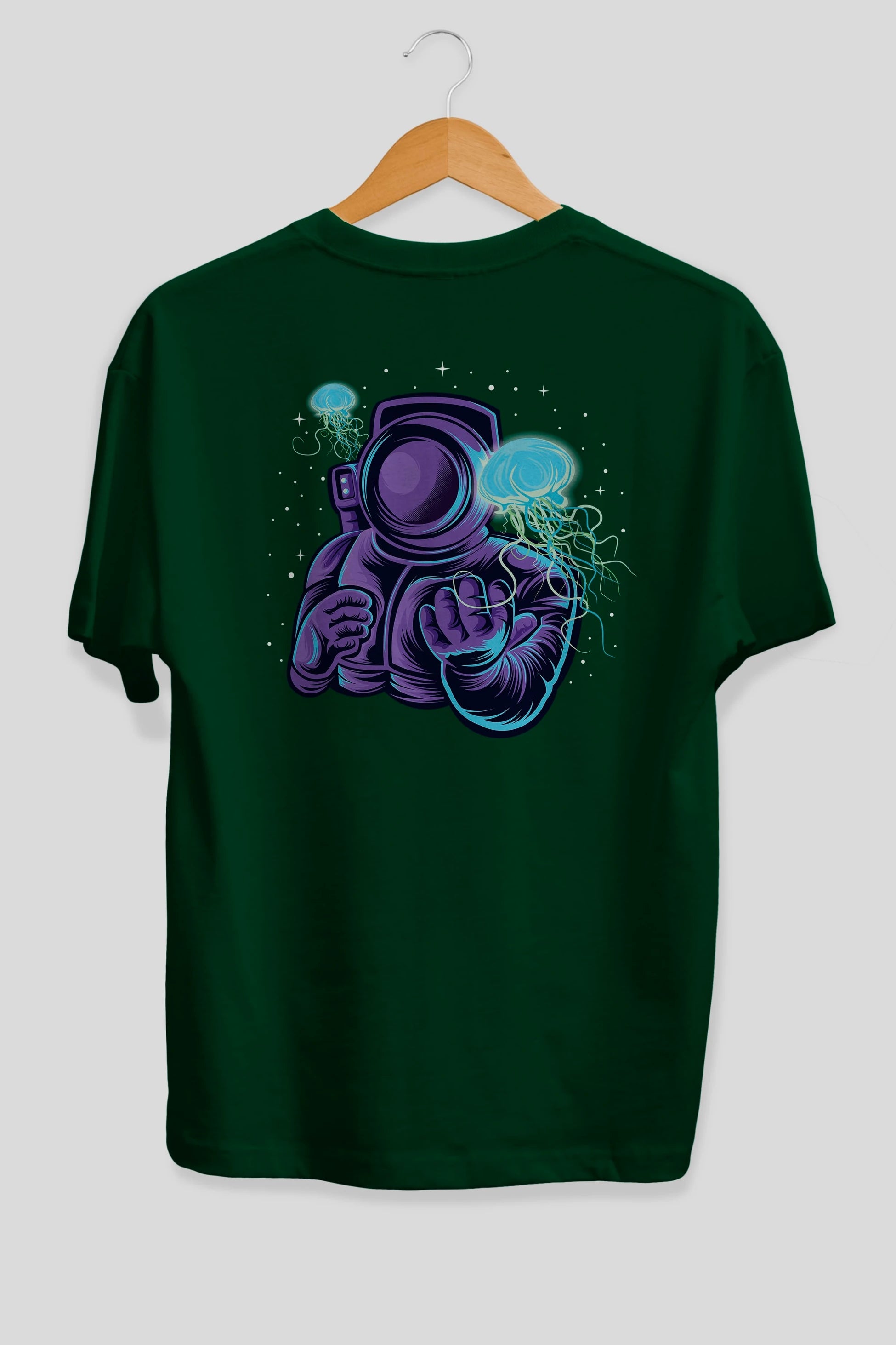 Astronaut and Jellyfish Arka Baskılı Oversize t-shirt Erkek Kadın Unisex