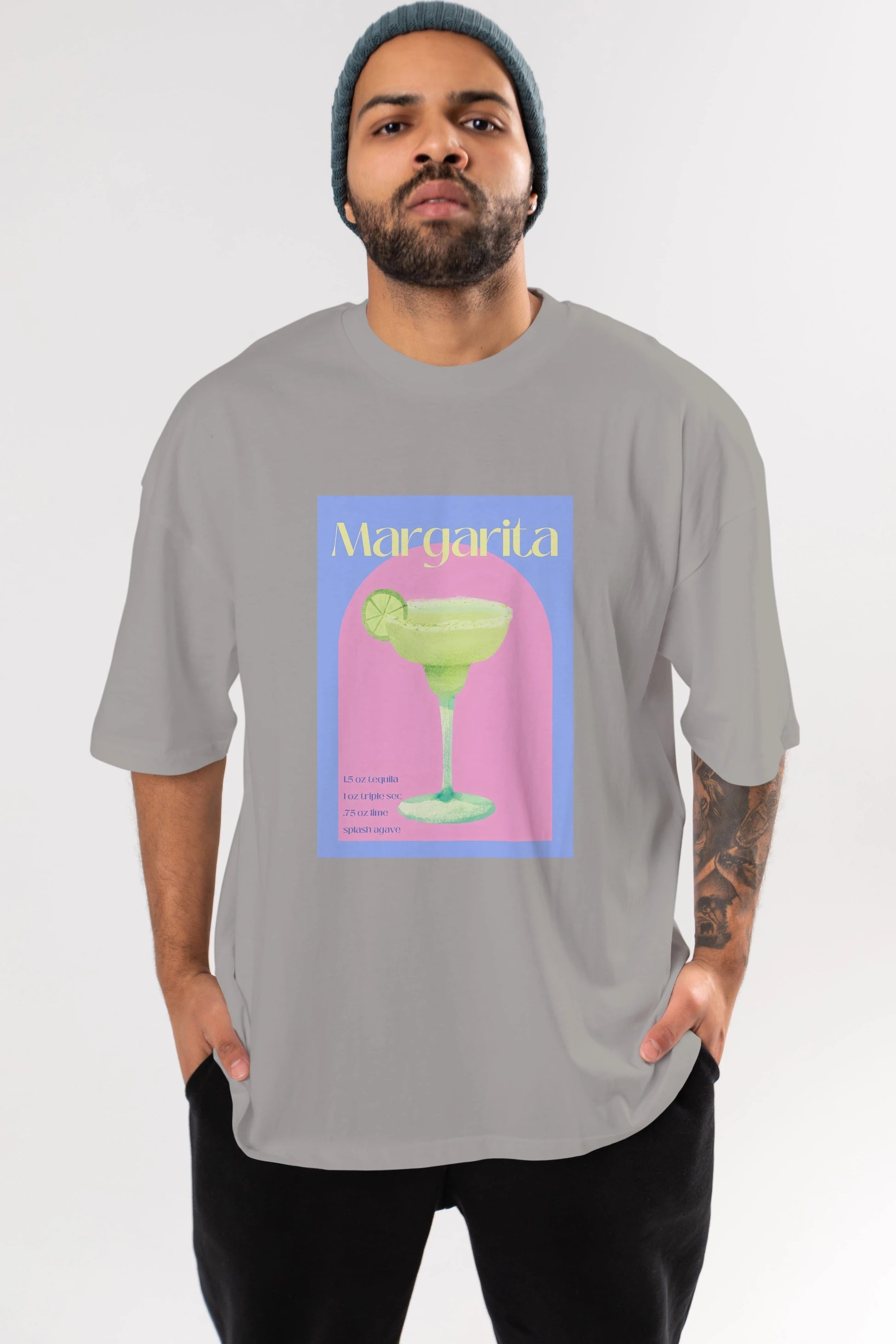 Margarita 6 Ön Baskılı Oversize t-shirt Erkek Kadın Unisex %100 Pamuk Bisiklet Yaka tişort