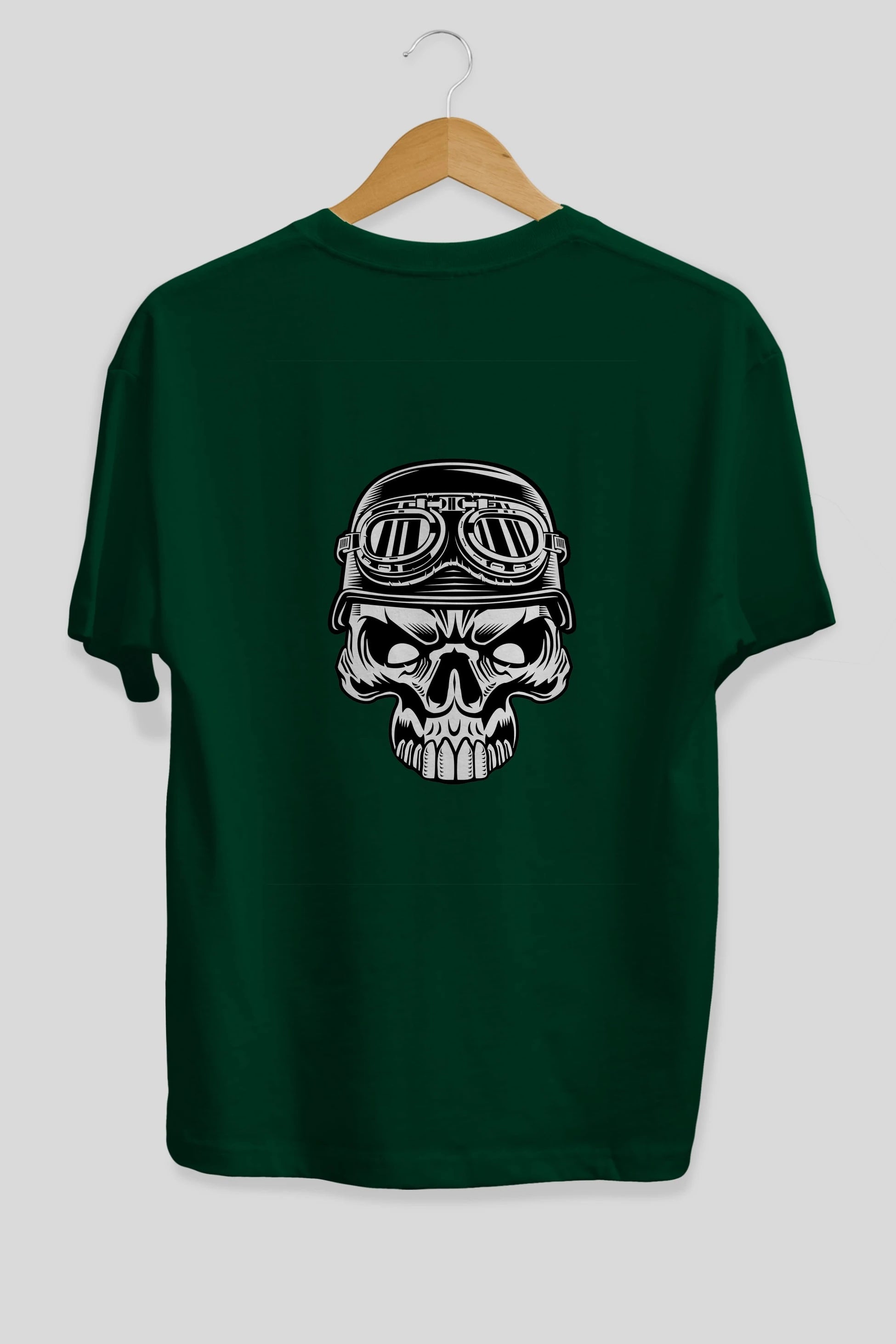 Biker Skull Helmet Arka Baskılı Oversize t-shirt Erkek Kadın Unisex %100 Pamuk tişort
