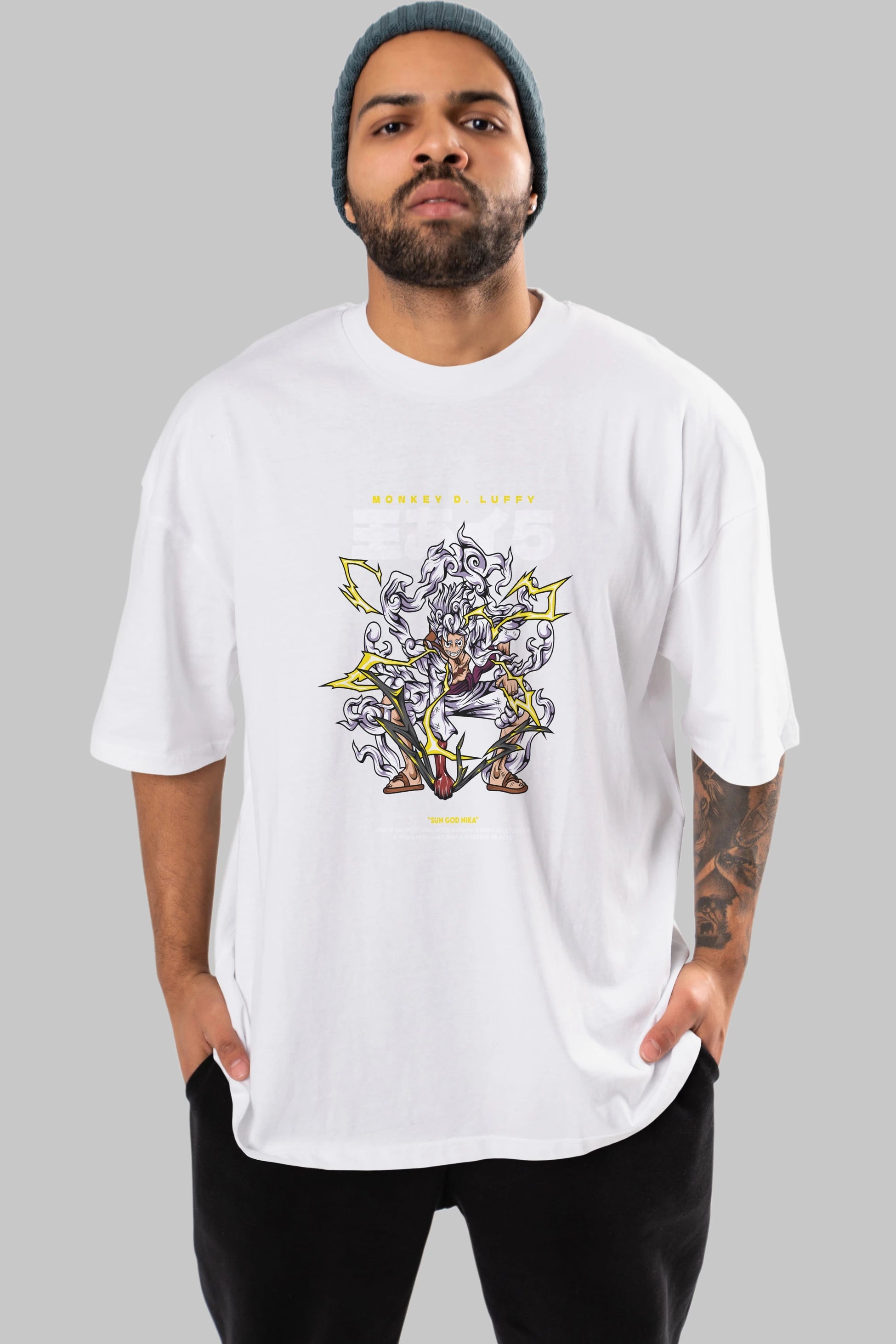 Monkey D. Luffy GEAR5 1 Anime Ön Baskılı Oversize t-shirt %100 pamuk Erkek Kadın Unisex
