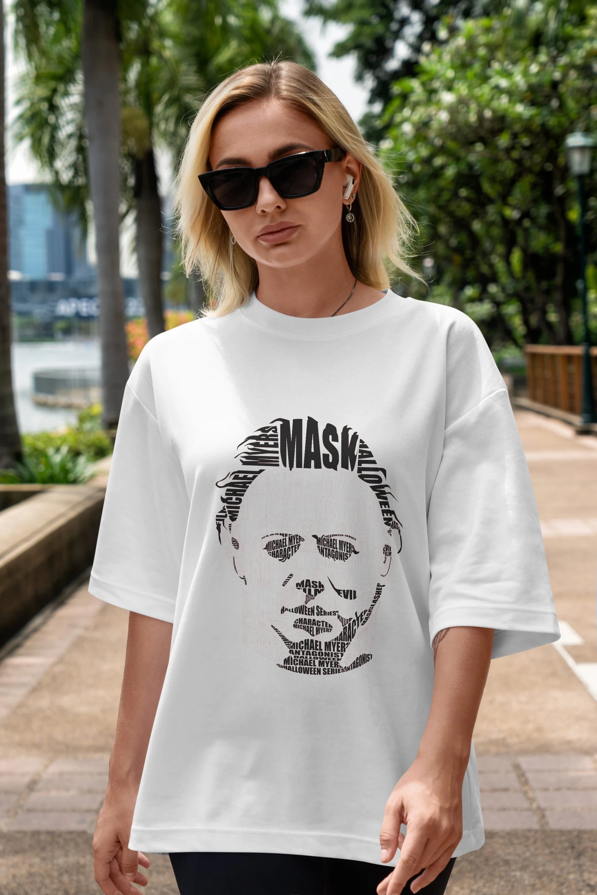 Michael Myers Calligram Ön Baskılı Oversize t-shirt %100 pamuk Erkek Kadın Unisex