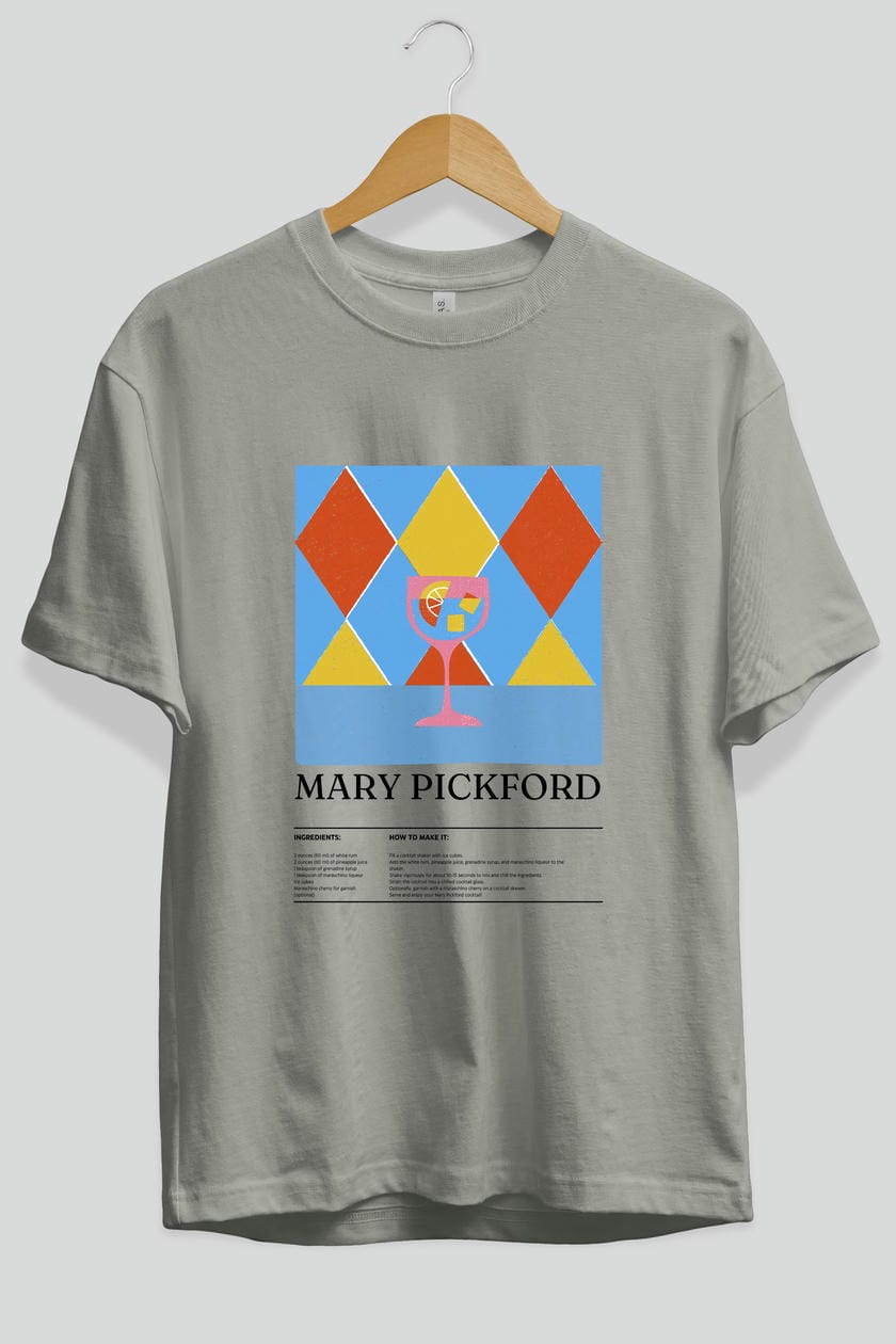Mary Pickford Kokteyl Ön Baskılı Oversize t-shirt Erkek Kadın %100 Pamuk Bisiklet Yaka tişort