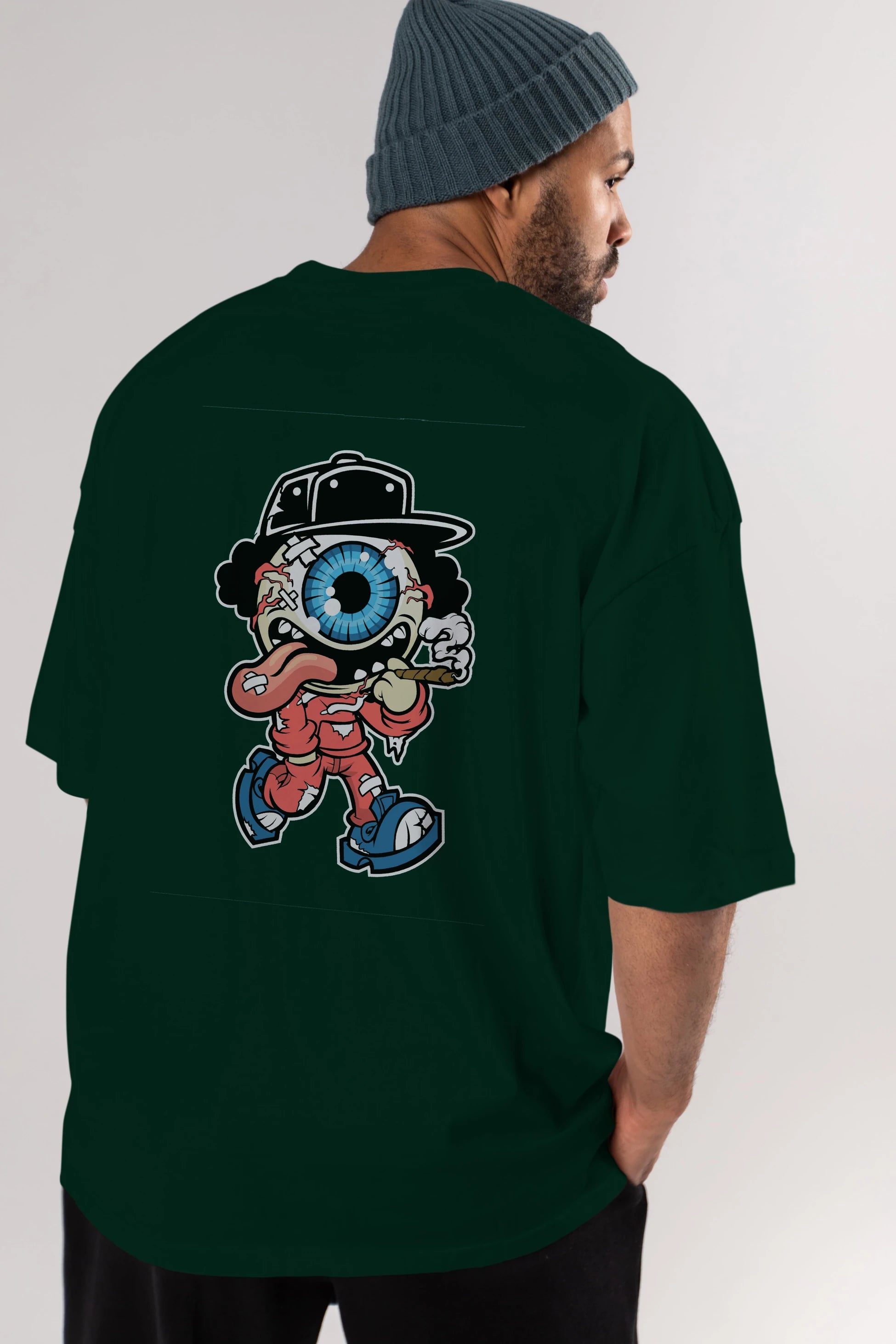 Eyeball Monster Arka Baskılı Oversize t-shirt Erkek Kadın Unisex %100 Pamuk tişort