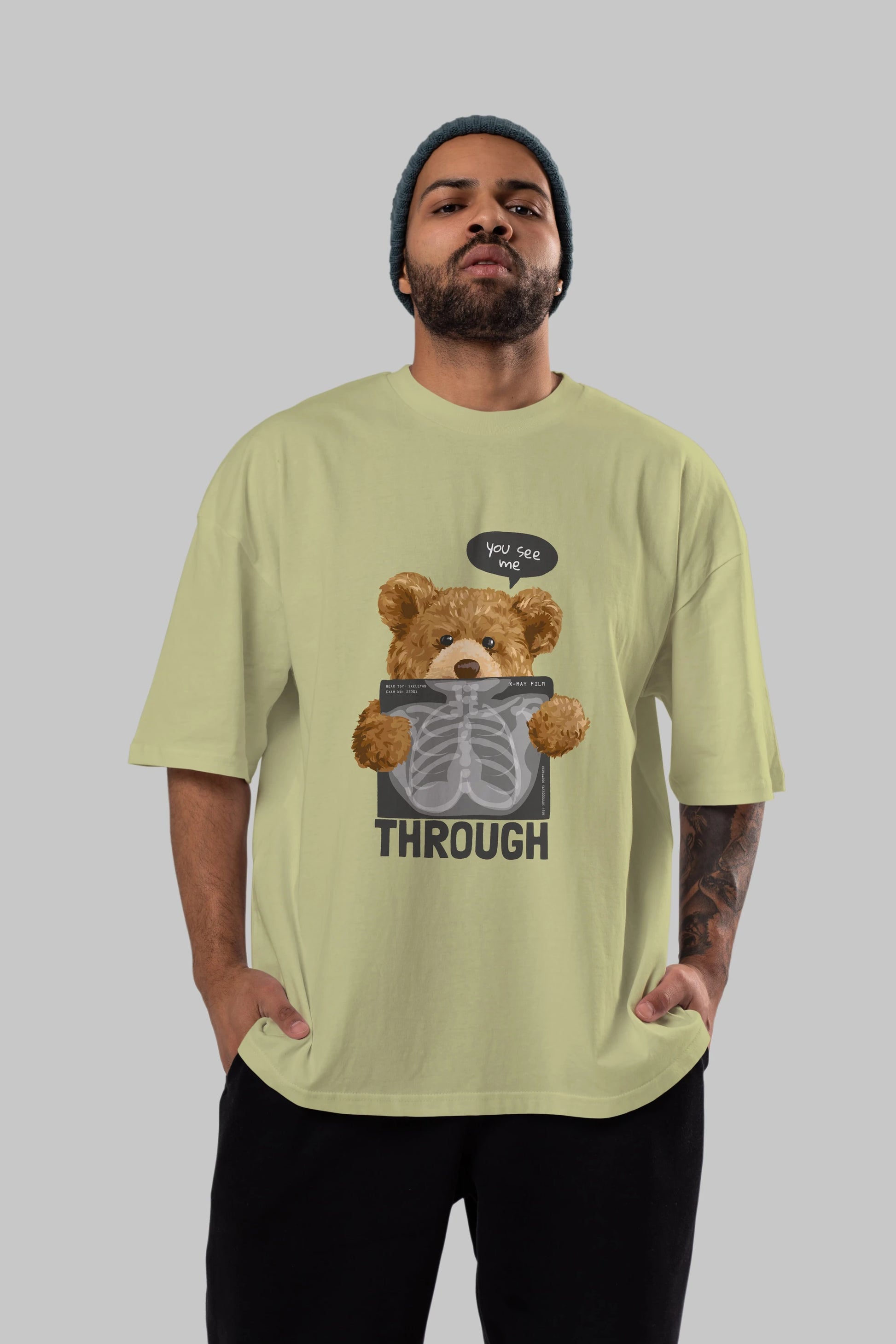 Teddy Bear Trough Ön Baskılı Oversize t-shirt Erkek Kadın Unisex %100 Pamuk