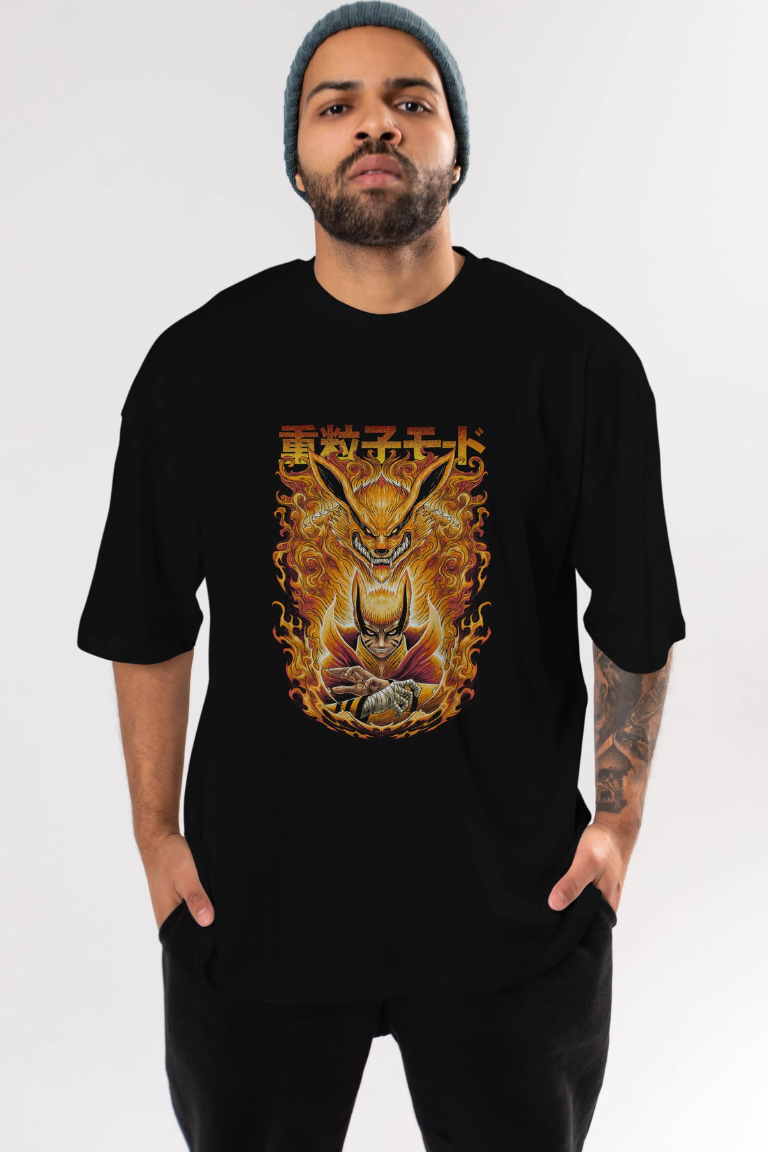 NARUTO KYUUBI 1 Anime Ön Baskılı Oversize t-shirt %100 pamuk Erkek Kadın Unisex