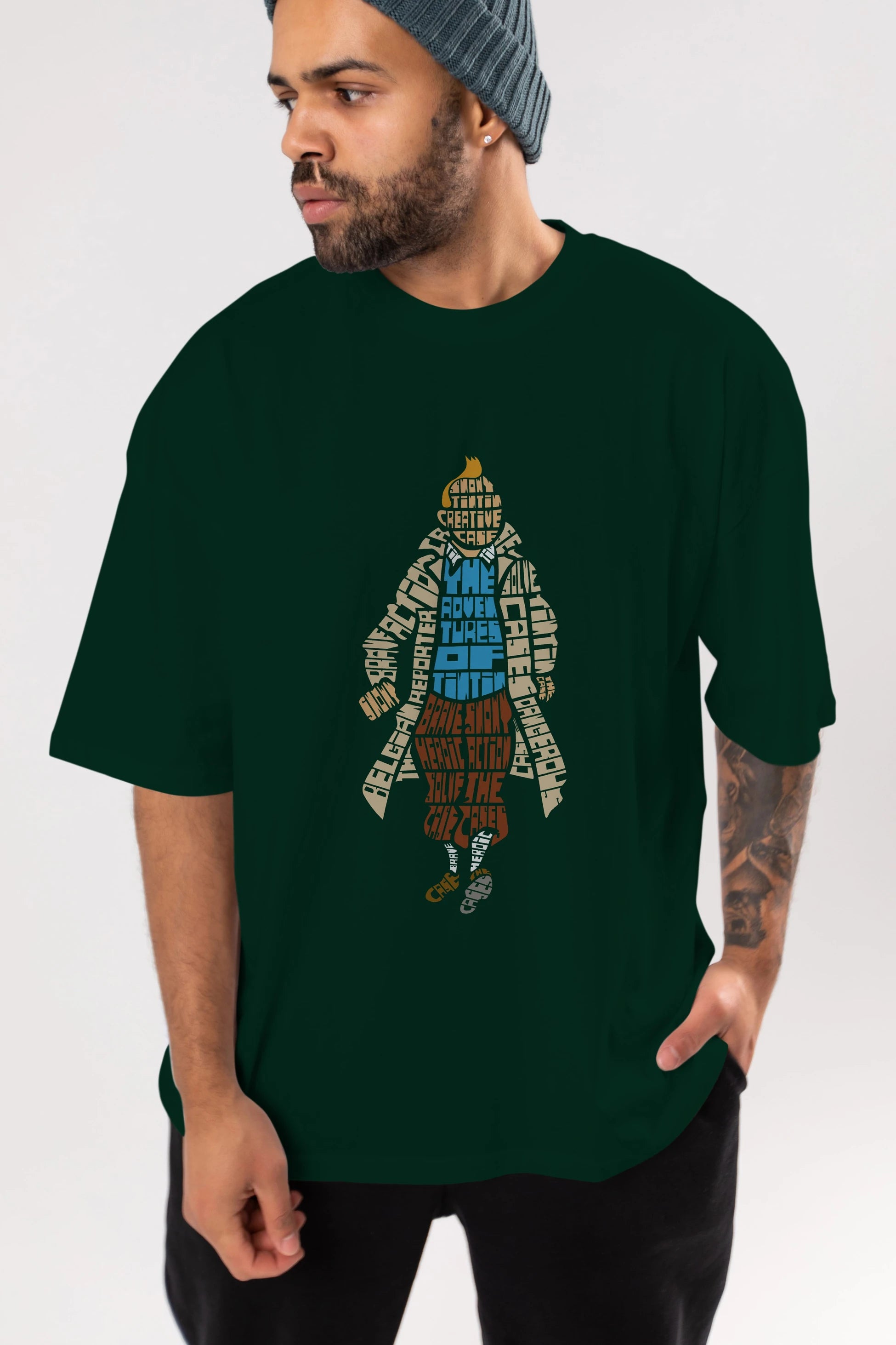 Tin Tin Ön Baskılı Oversize t-shirt %100 pamuk Erkek Kadın Unisex