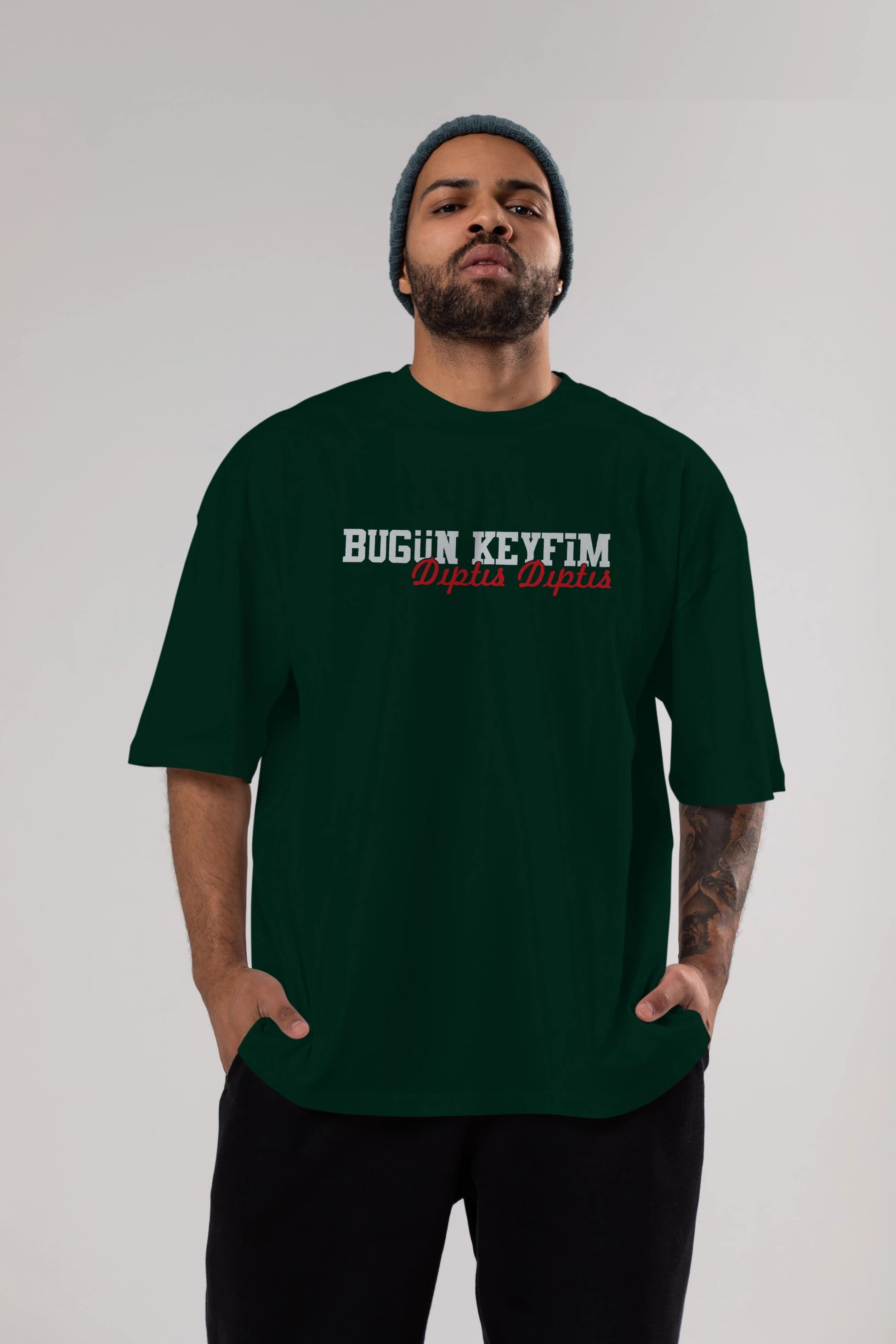 Bugün Keyfim Dıptıs Ön Baskılı Oversize t-shirt %100 pamuk Erkek Kadın Unisex