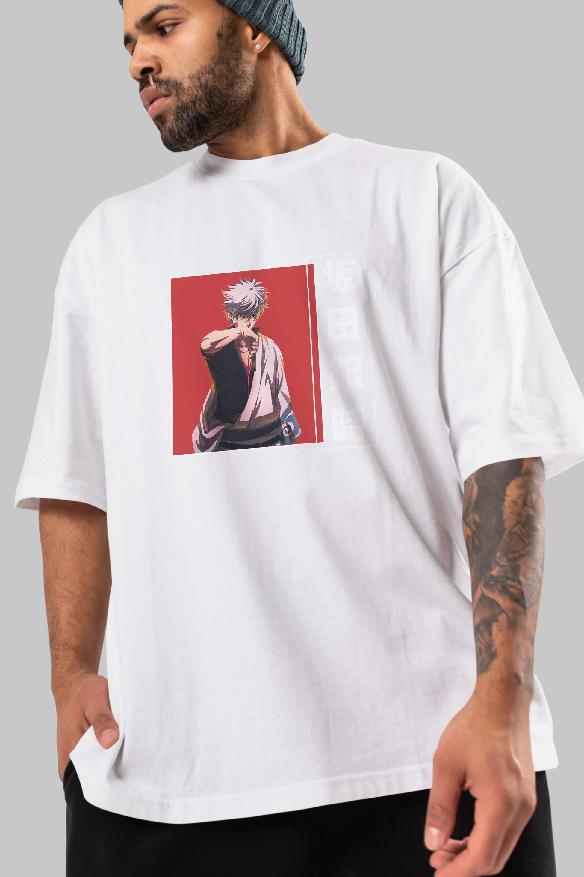 Gintoki Sakata GINTAMA 1 Anime Ön Baskılı Oversize t-shirt %100 pamuk Erkek Kadın Unisex