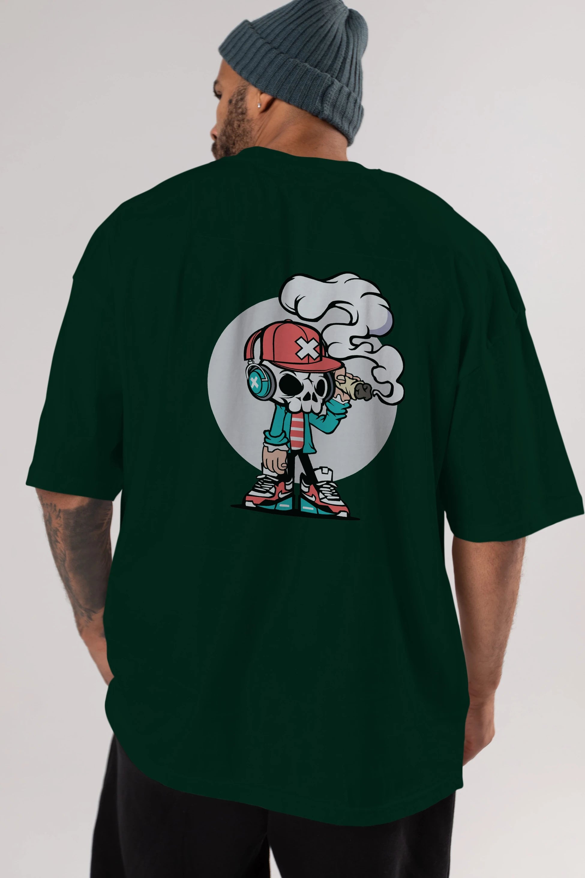 Skull Headphone Arka Baskılı Oversize t-shirt Erkek Kadın Unisex %100 Pamuk tişort