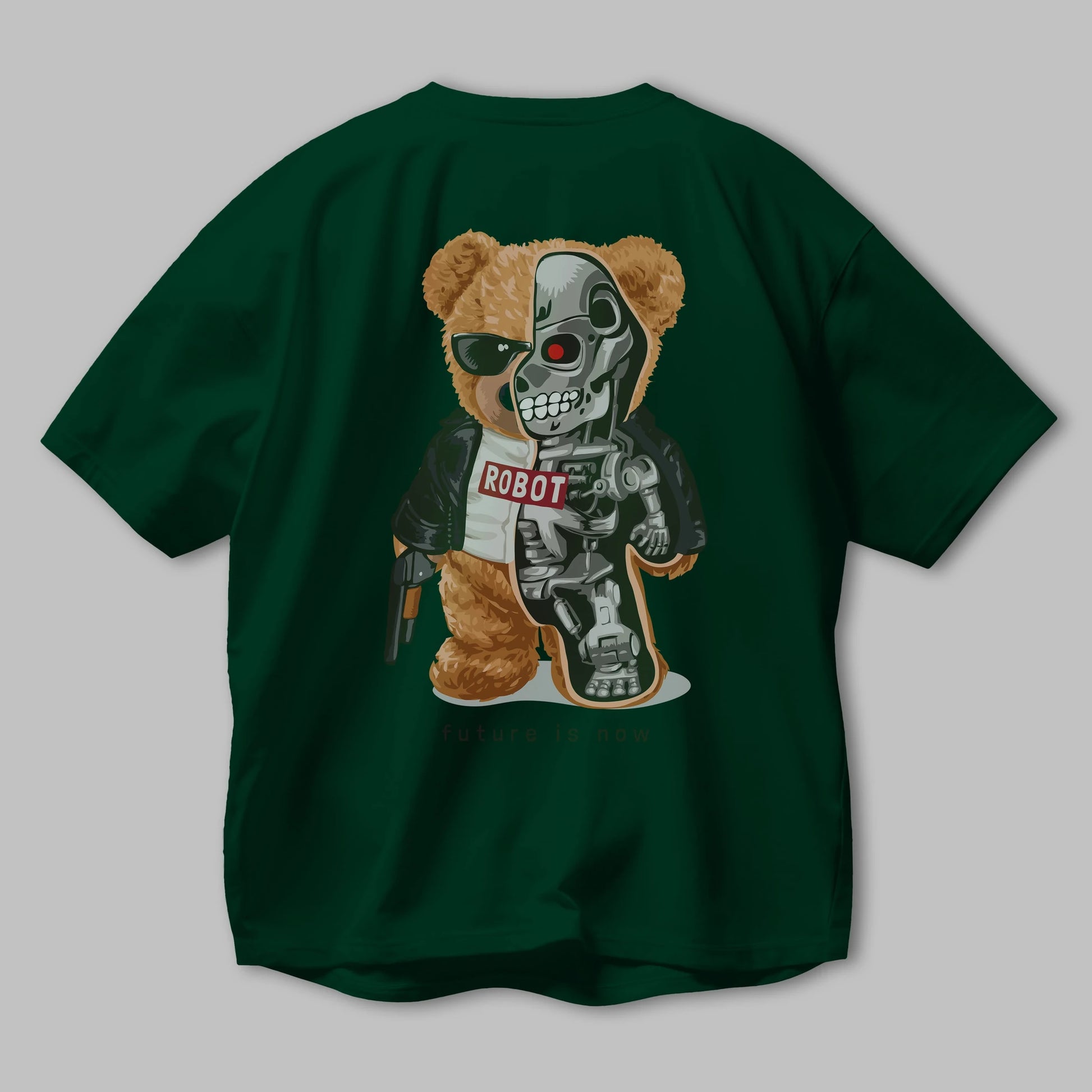Teddy Bear Robot Arka Baskılı Oversize t-shirt Erkek Kadın Unisex %100 Pamuk