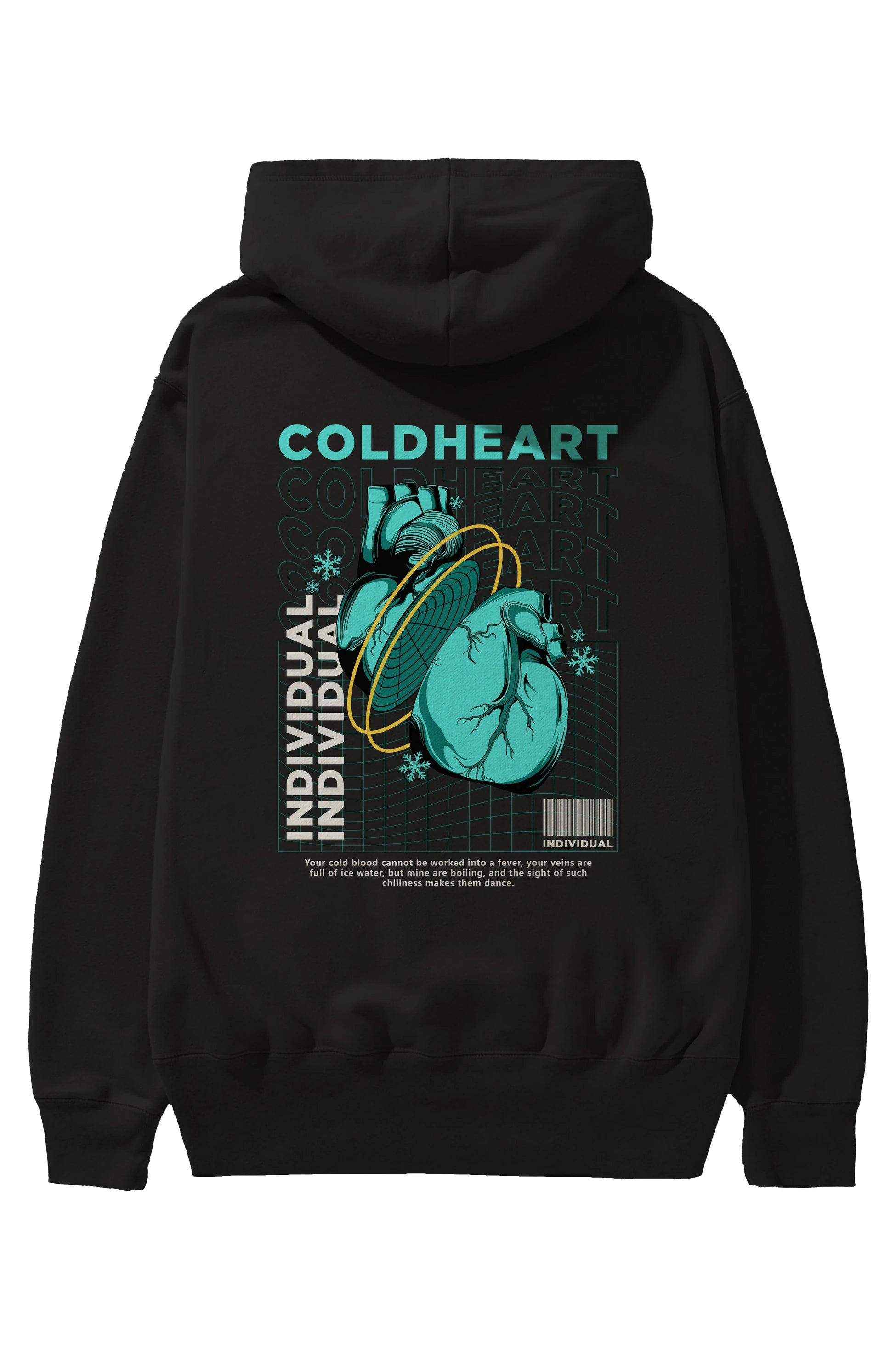 Cold Heart Arka Baskılı Hoodie Oversize Kapüşonlu Sweatshirt Erkek Kadın Unisex