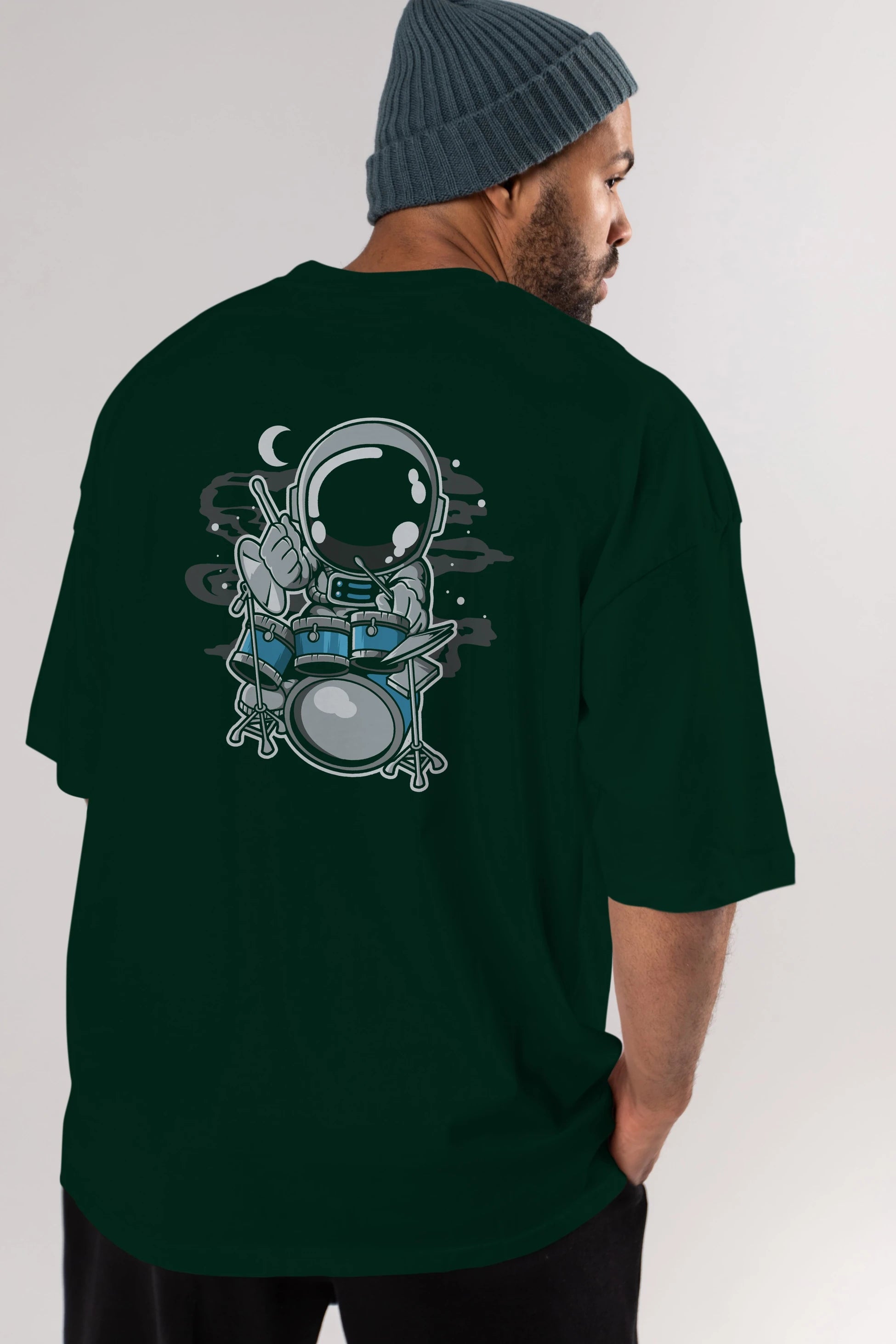 Astronaut Drummer Arka Baskılı Oversize t-shirt Erkek Kadın Unisex