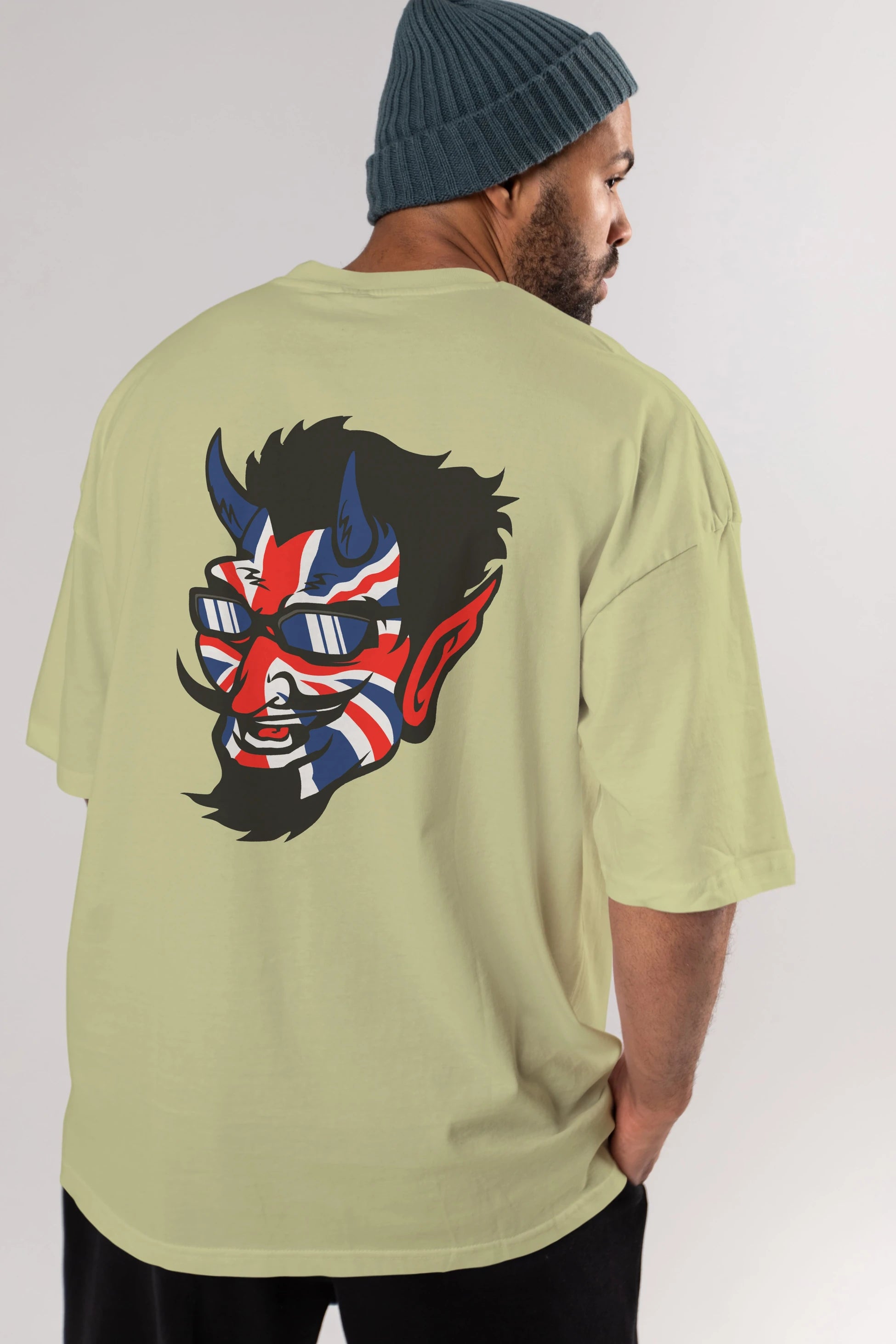 UK Devil Arka Baskılı Oversize t-shirt Erkek Kadın Unisex %100 Pamuk tişort