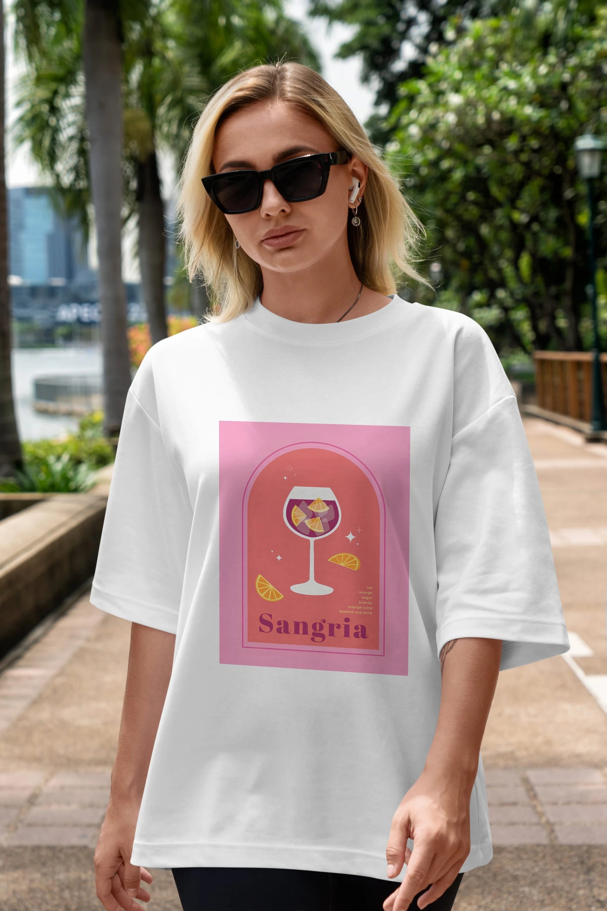 Sangria Ön Baskılı Oversize t-shirt Erkek Kadın Unisex %100 Pamuk Bisiklet Yaka tişort