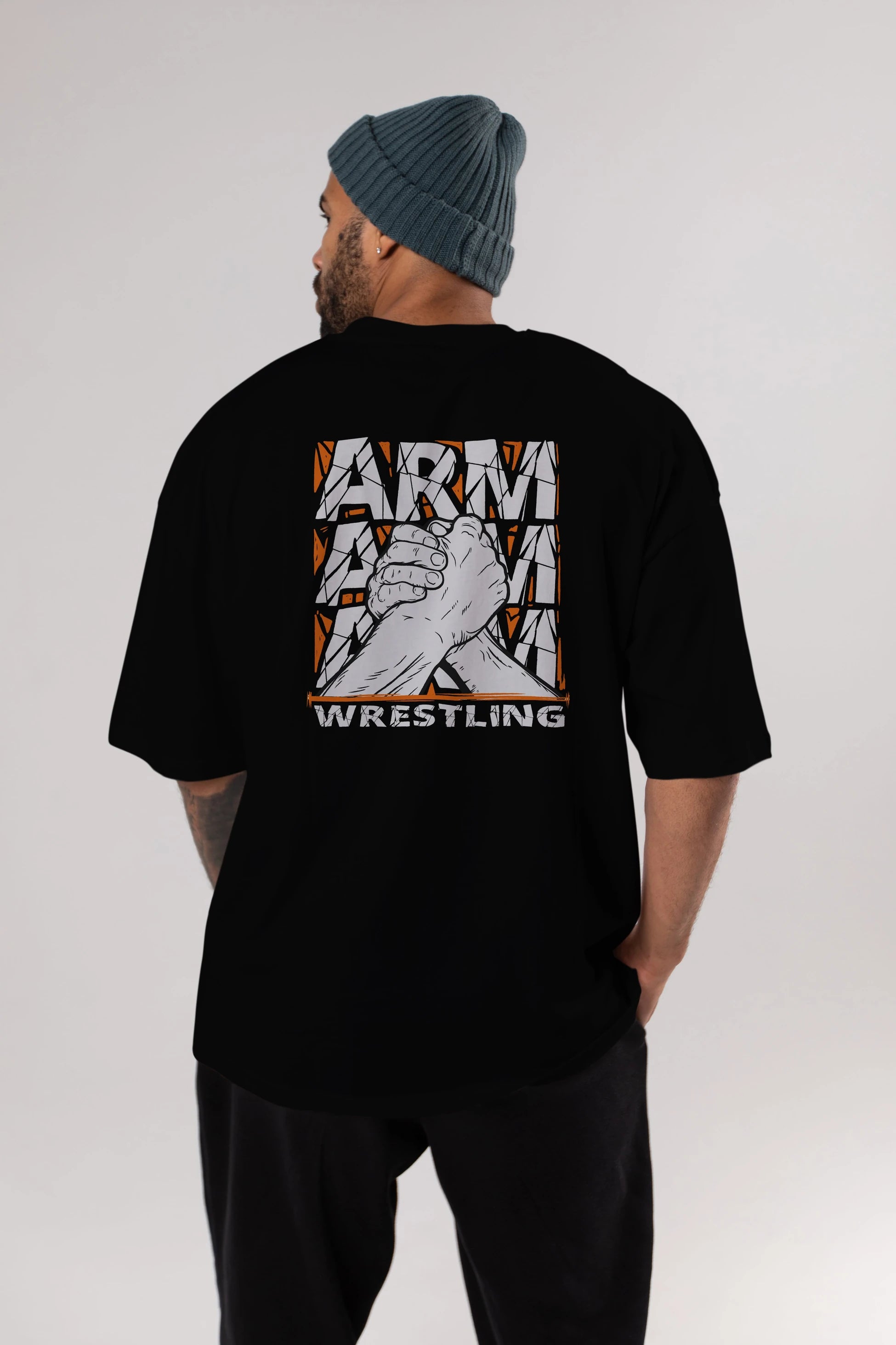 Arm Wrestling Arka Baskılı Oversize t-shirt Erkek Kadın Unisex