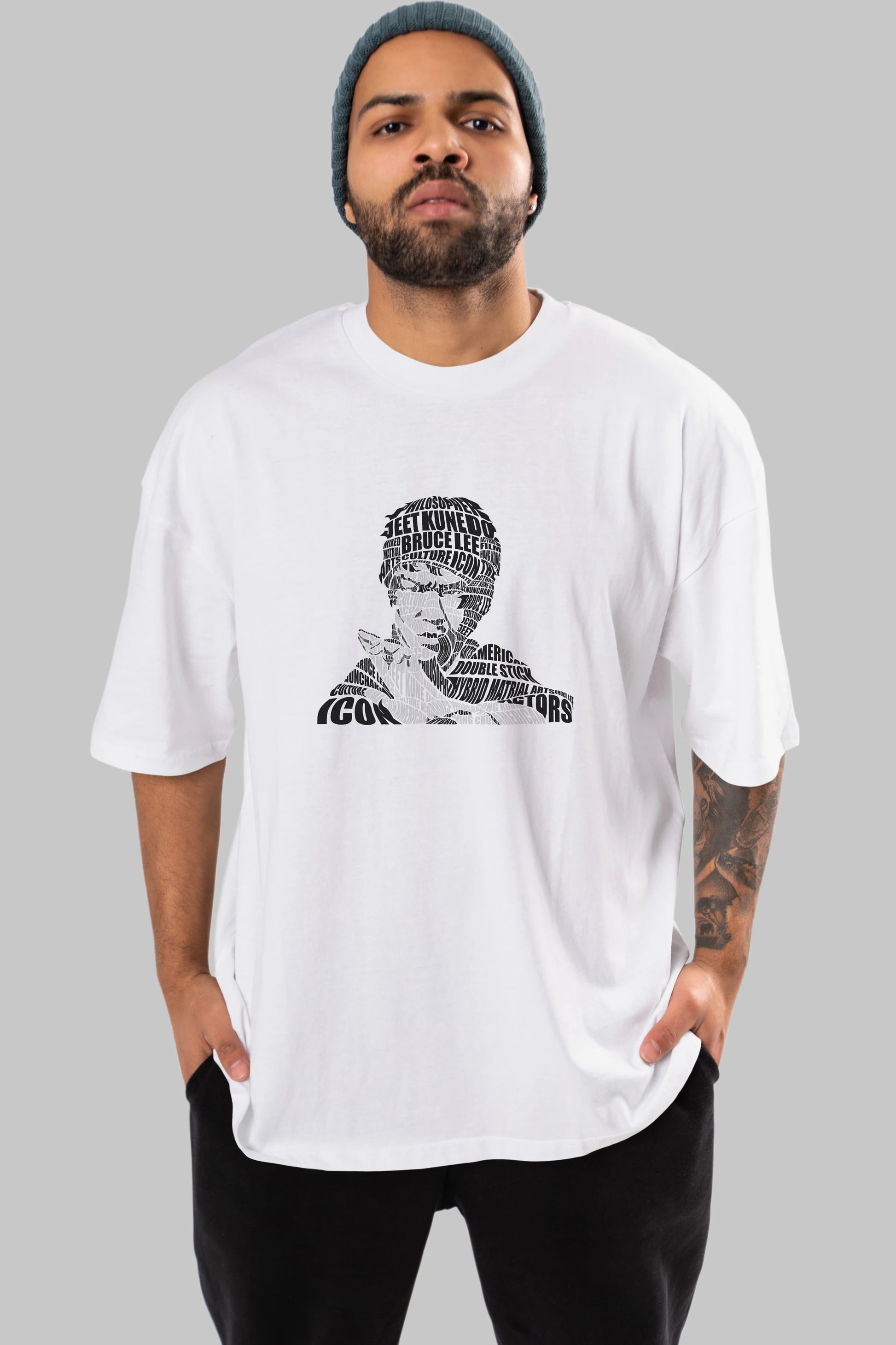Bruce Lee Calligram Ön Baskılı Oversize t-shirt %100 pamuk Erkek Kadın Unisex