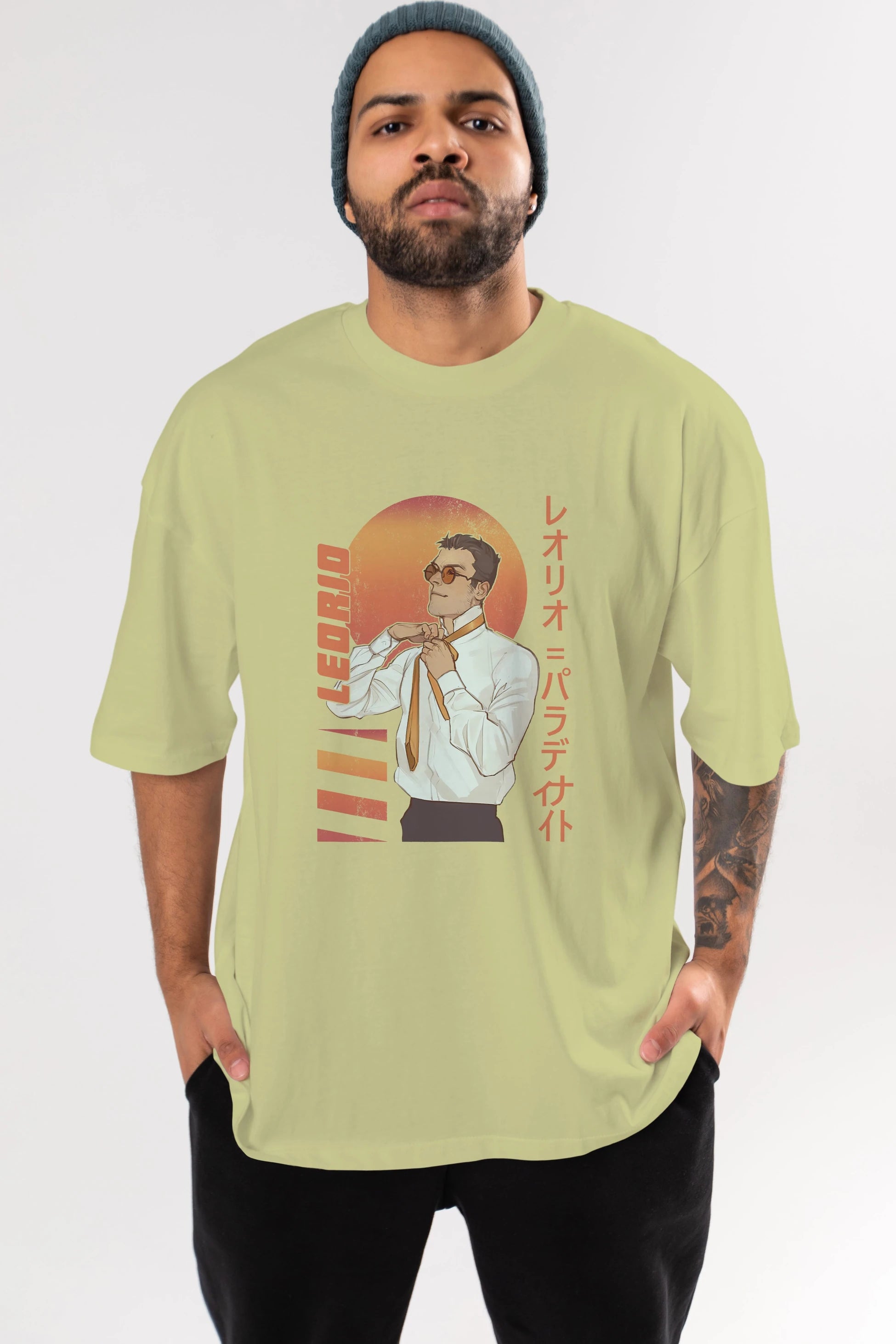 Leorio Paladiknight 5 (2) Anime Ön Baskılı Oversize t-shirt %100 pamuk Erkek Kadın Unisex