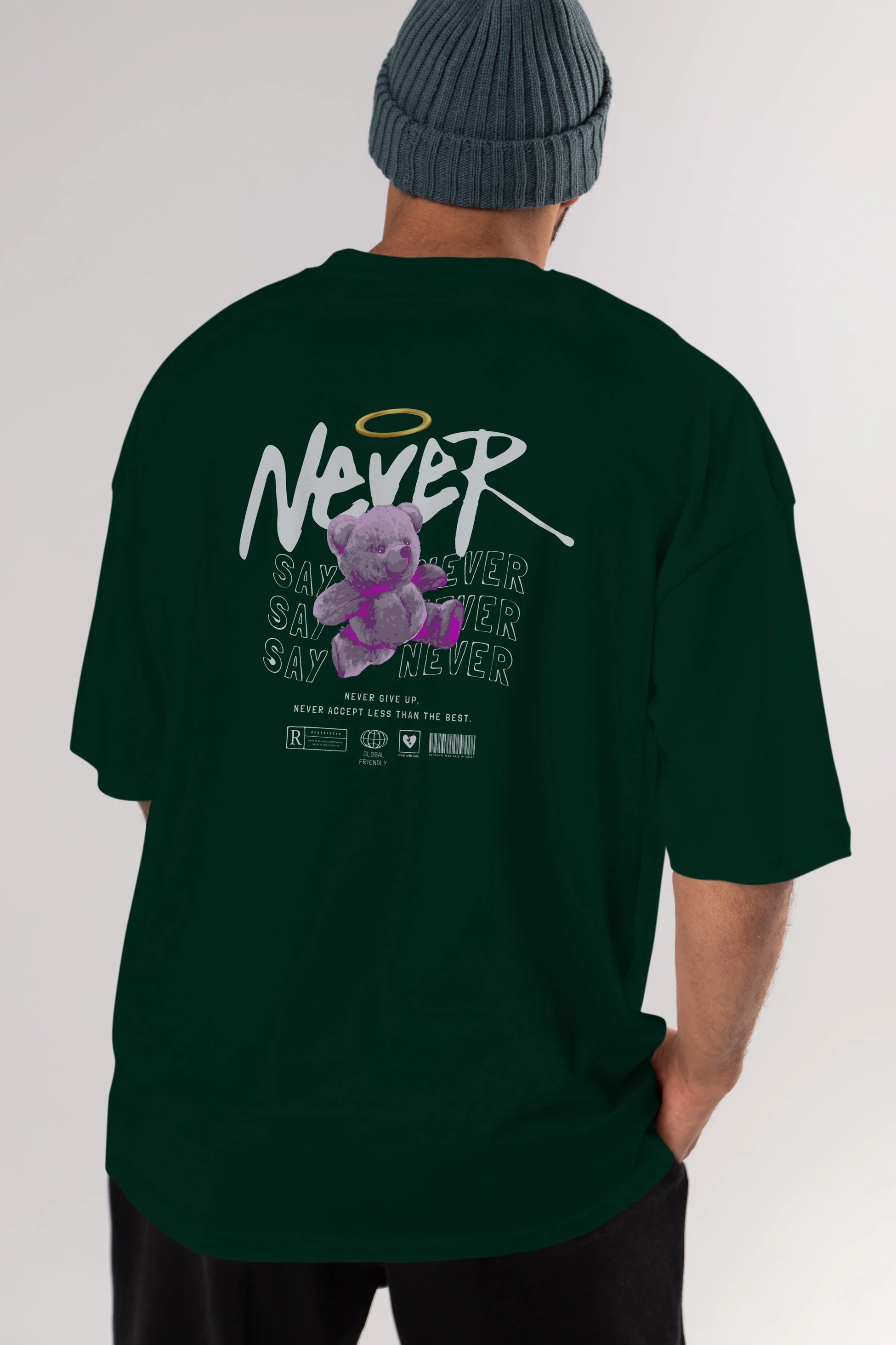 Teddy Bear Never Arka Baskılı Oversize t-shirt Erkek Kadın Unisex