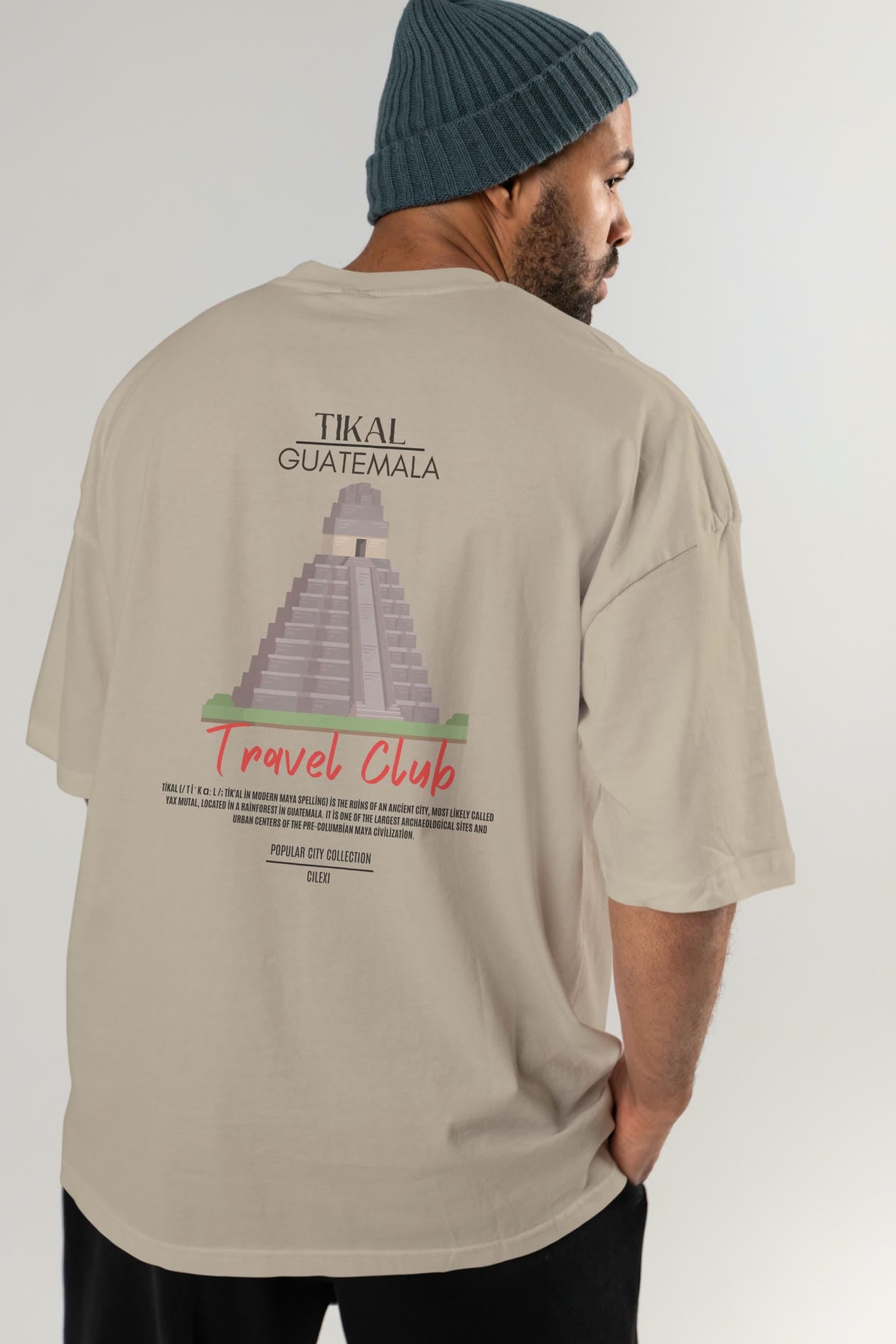 Tikal Guatemala Arka Baskılı Oversize t-shirt Erkek Kadın Pamuk Bisiklet Yaka tişort