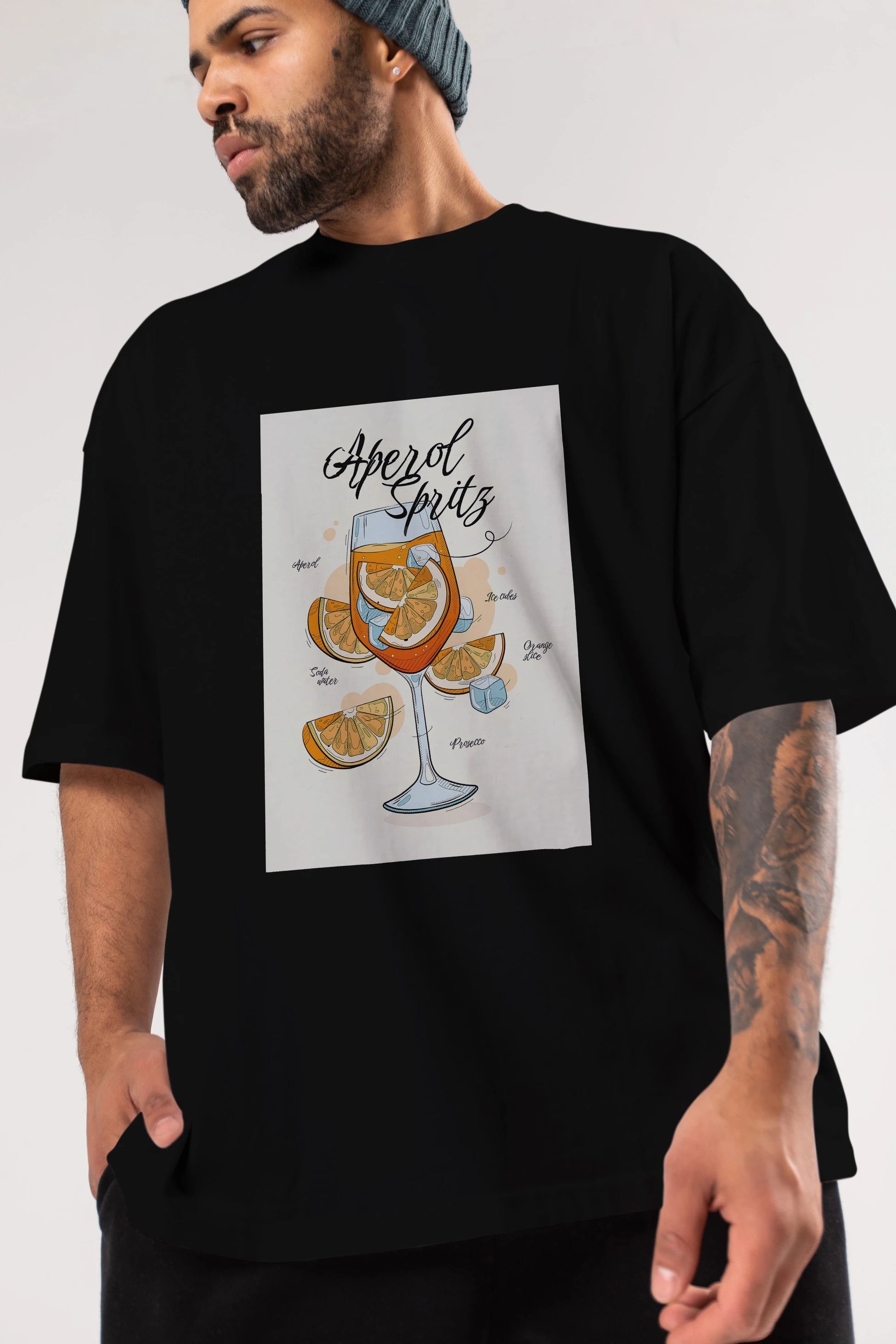 Aperol Spritz 6 Ön Baskılı Oversize t-shirt Erkek Kadın Unisex %100 Pamuk Bisiklet Yaka tişort