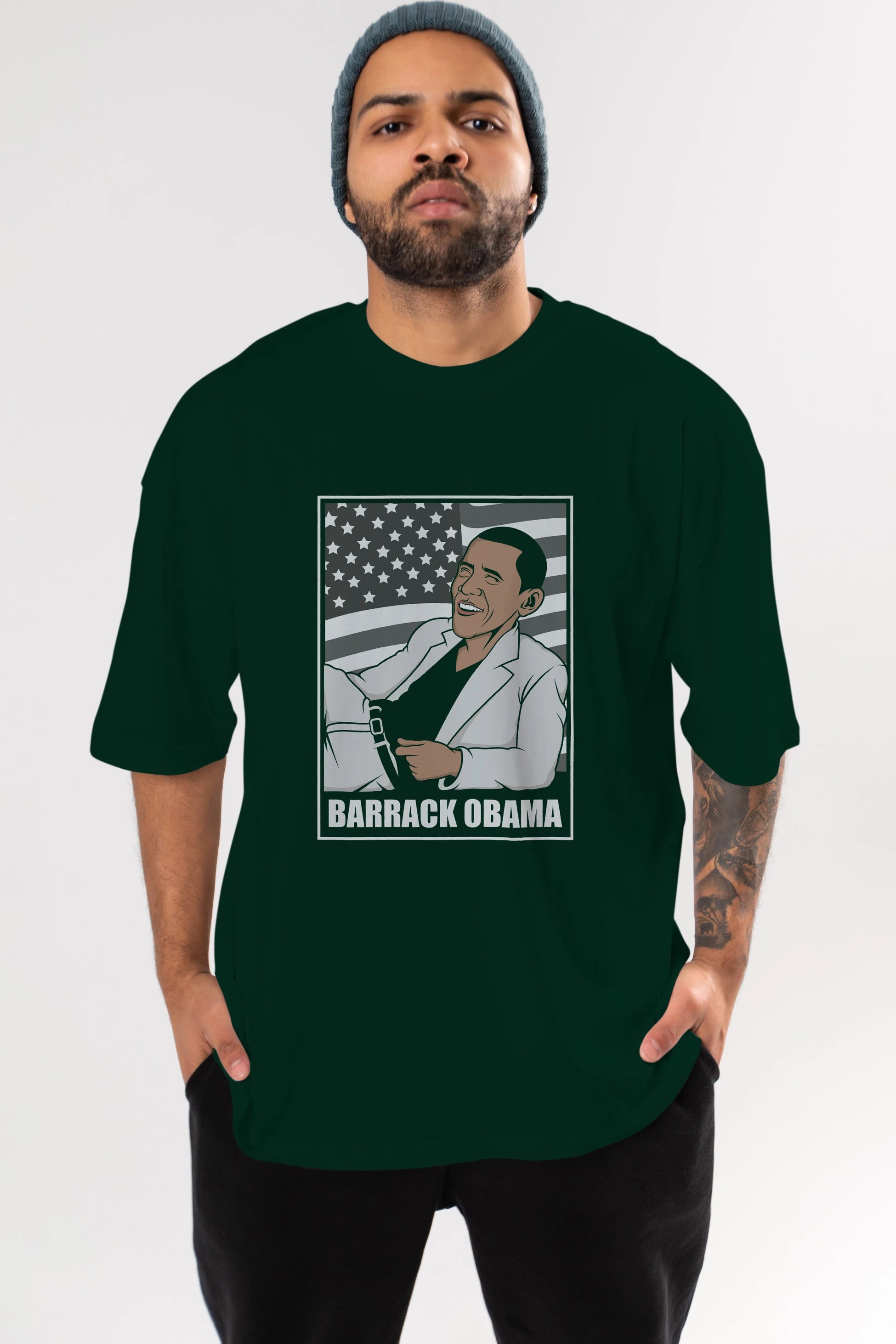 Obama Thriller Ön Baskılı Oversize t-shirt Erkek Kadın Unisex %100 Pamuk tişort