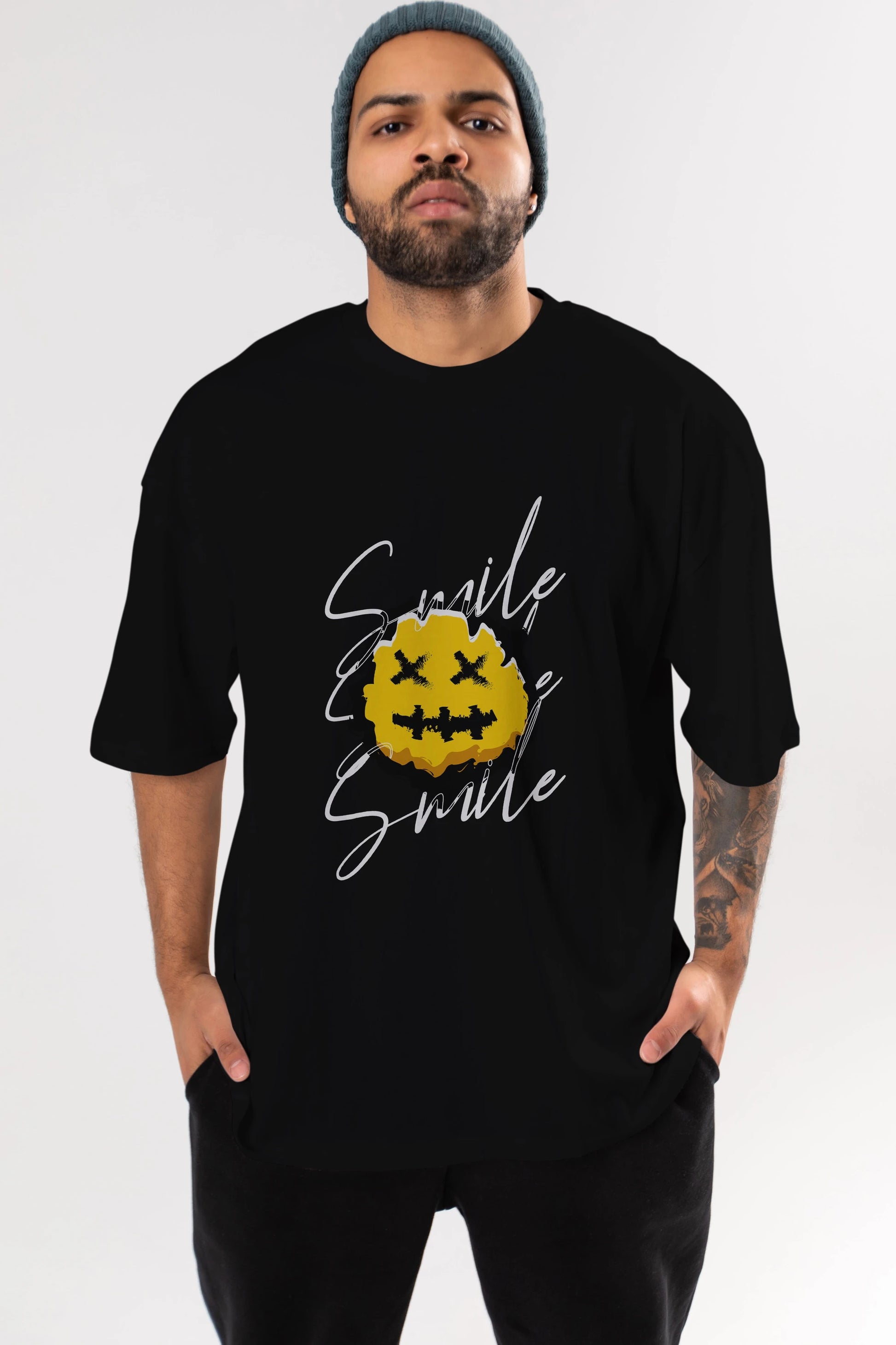 Smile Emoji Ön Baskılı Oversize t-shirt Erkek Kadın Unisex