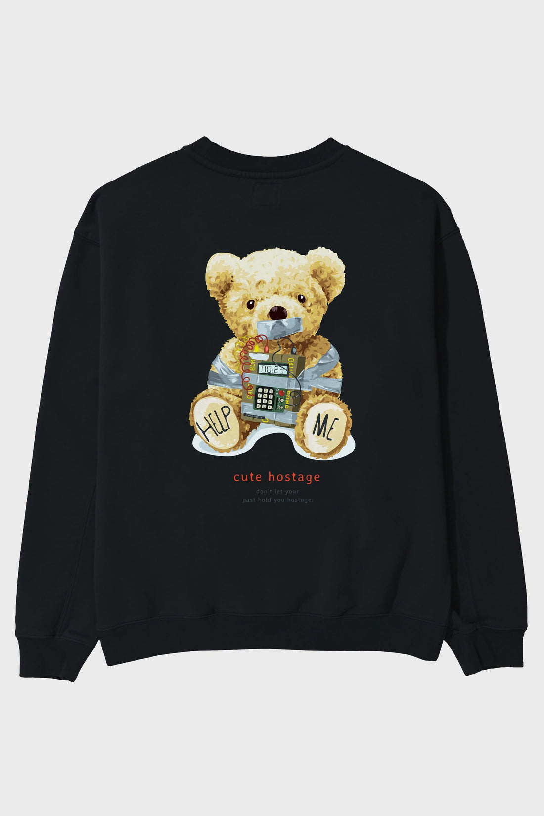 Teddy Bear Help Me Arka Baskılı Oversize Sweatshirt Erkek Kadın Unisex