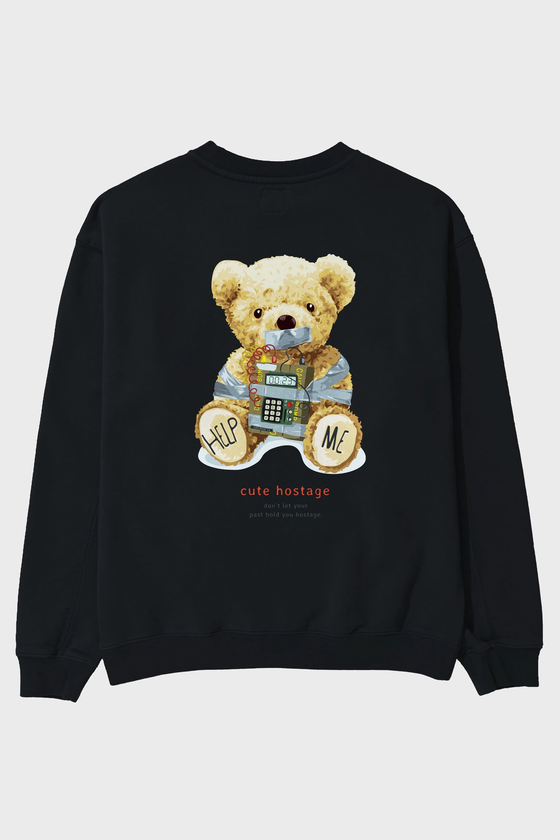 Teddy Bear Help Me Arka Baskılı Oversize Sweatshirt Erkek Kadın Unisex