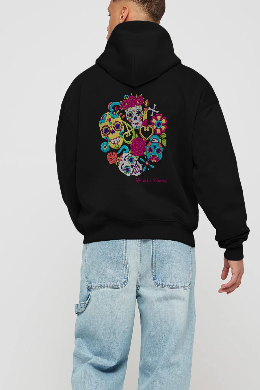 Dia de los Muertos Arka Baskılı Oversize Hoodie Kapüşonlu Sweatshirt Erkek Kadın Unisex