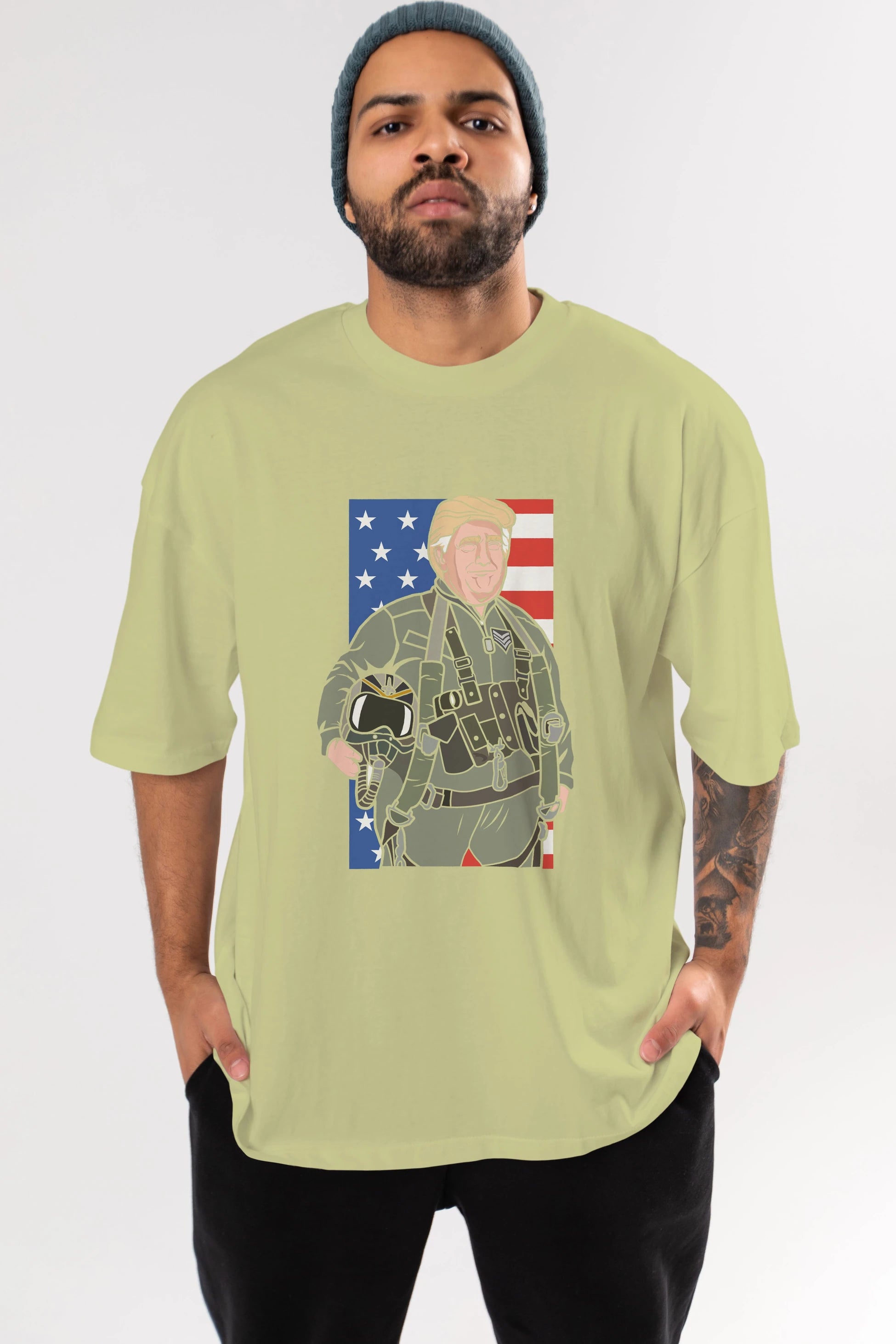 Trump Jetplane Pilot Ön Baskılı Oversize t-shirt Erkek Kadın Unisex %100 Pamuk tişort