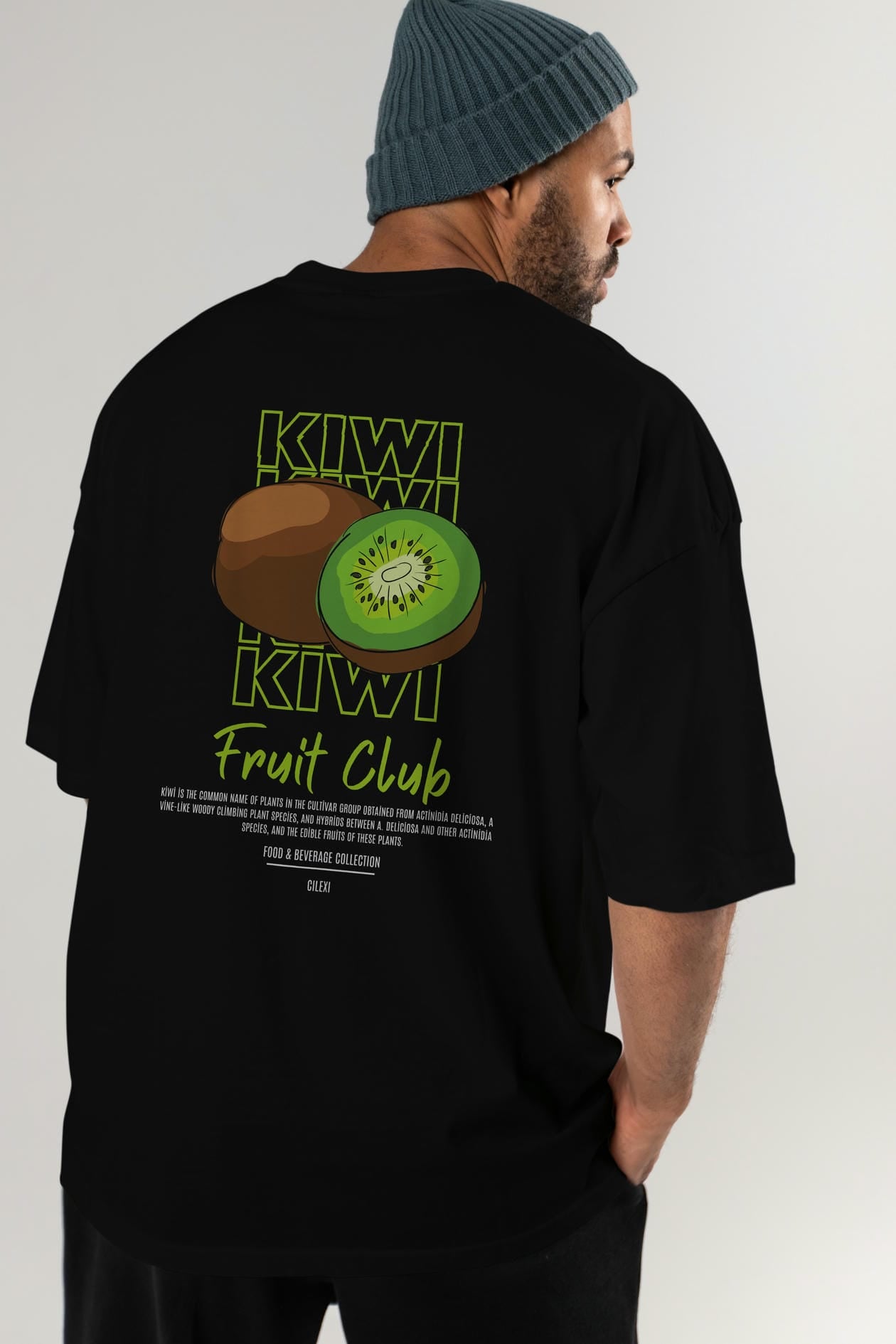 Kiwi Arka Baskılı Oversize t-shirt Erkek Kadın Pamuk Bisiklet Yaka tişort