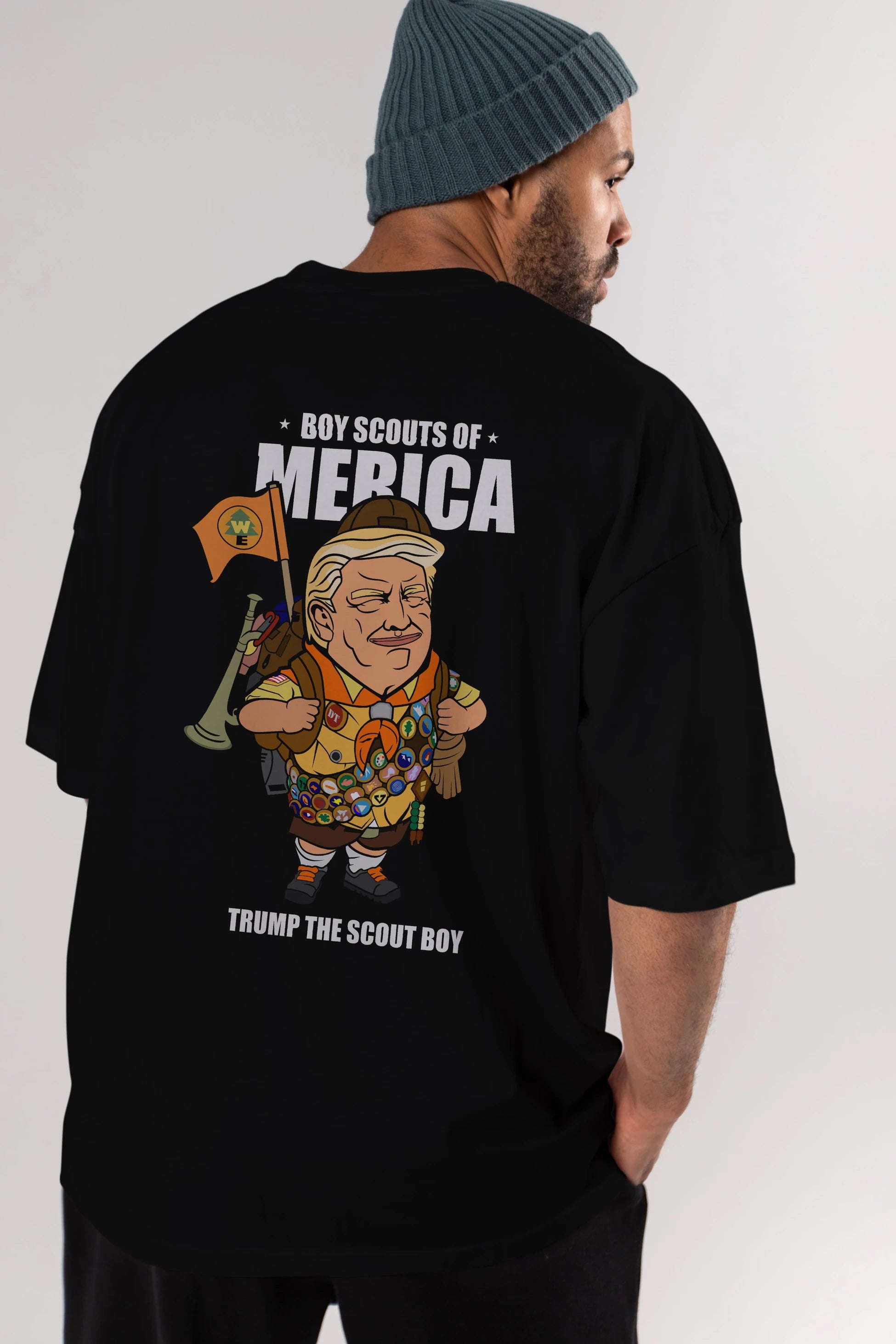 Trump Scout Boy Arka Baskılı Oversize t-shirt Erkek Kadın Unisex %100 Pamuk tişort