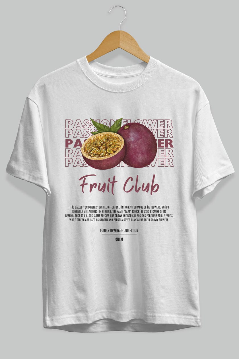 Passionflower Ön Baskılı Oversize t-shirt Erkek Kadın Pamuk Bisiklet Yaka tişort