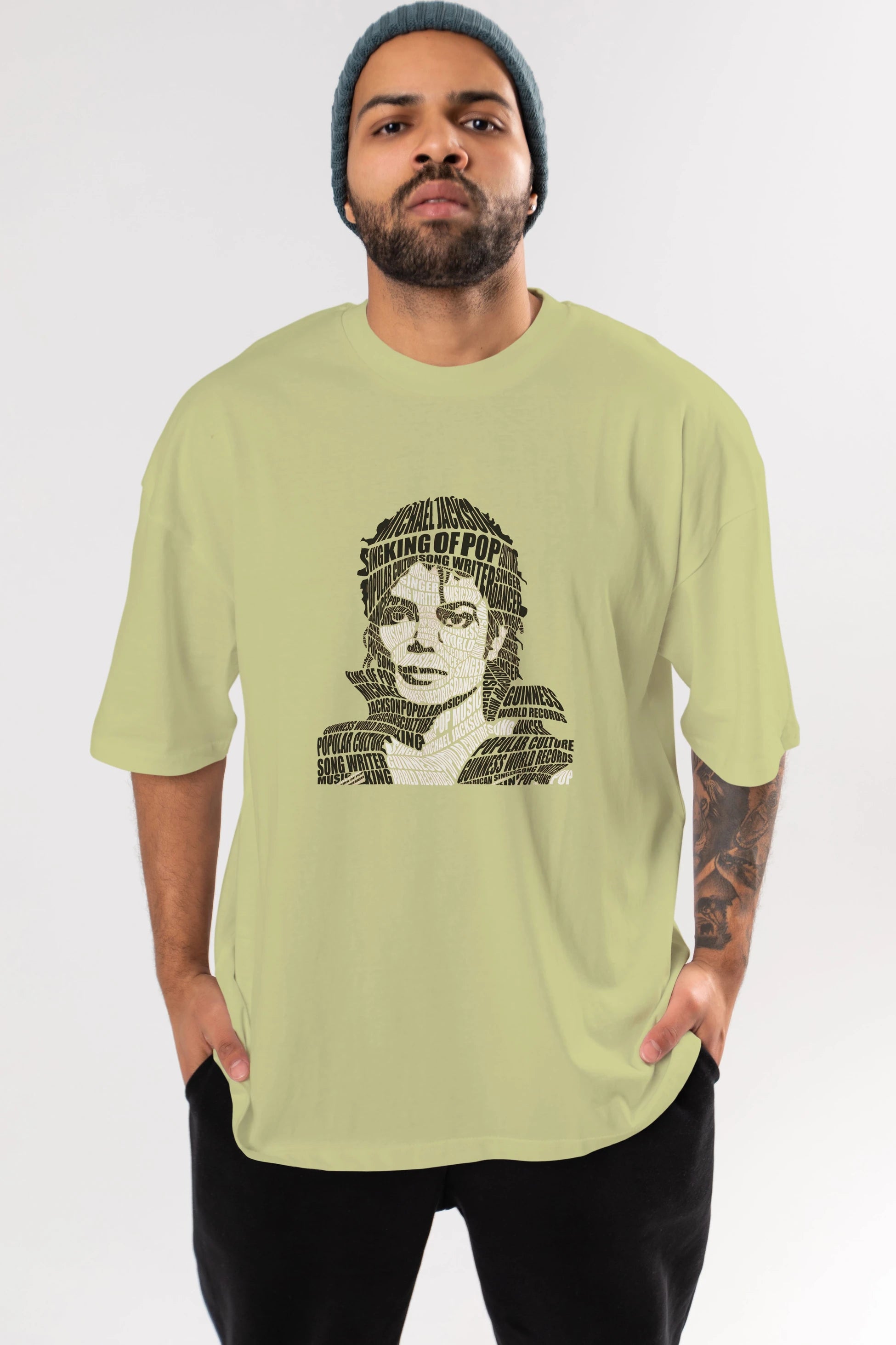 Michael Jackson Calligram Ön Baskılı Oversize t-shirt %100 pamuk Erkek Kadın Unisex