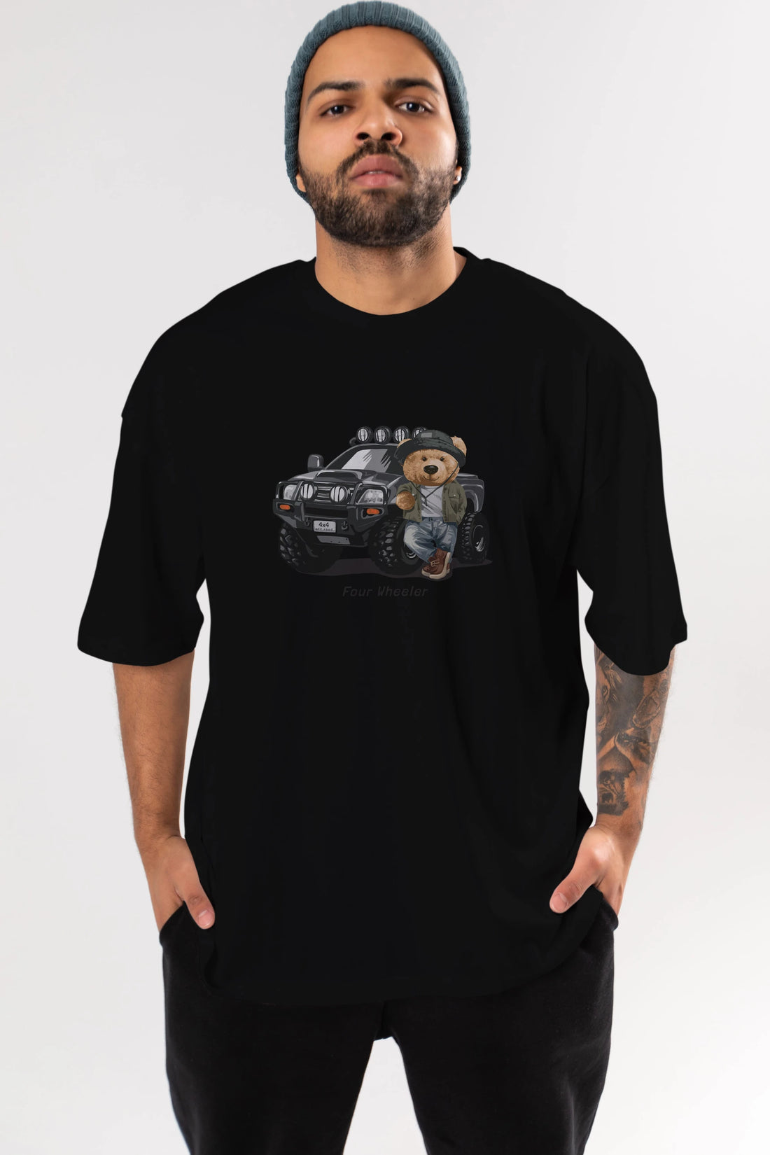 Teddy Bear Off Road Ön Baskılı Oversize t-shirt Erkek Kadın Unisex %100 Pamuk