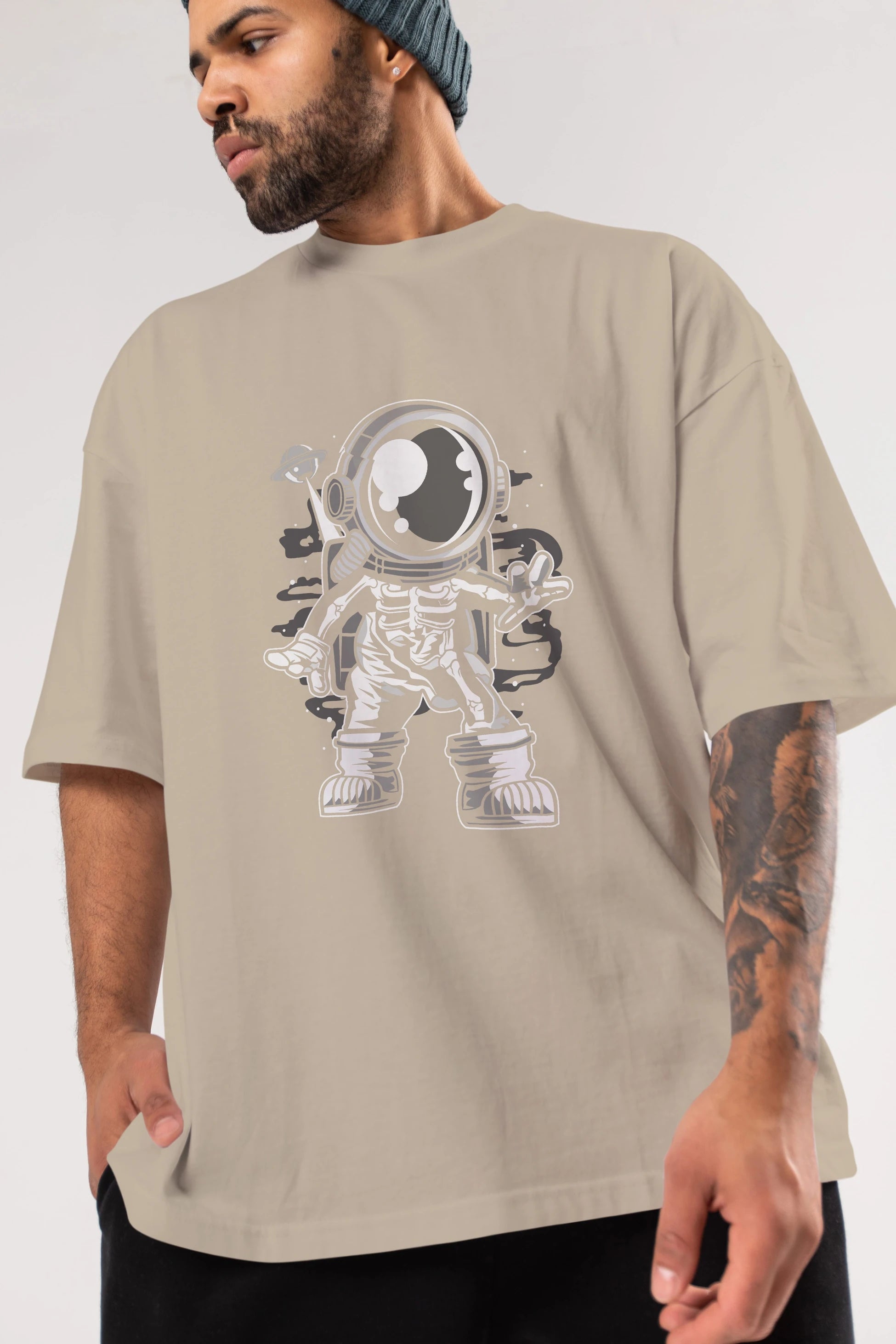 Space Skeleton Ön Baskılı Oversize t-shirt Erkek Kadın Unisex