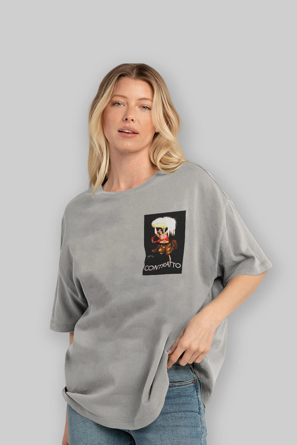 Contratto Ön Sol Baskılı Oversize t-shirt Erkek Kadın Unisex %100 Pamuk Bisiklet Yaka tişort