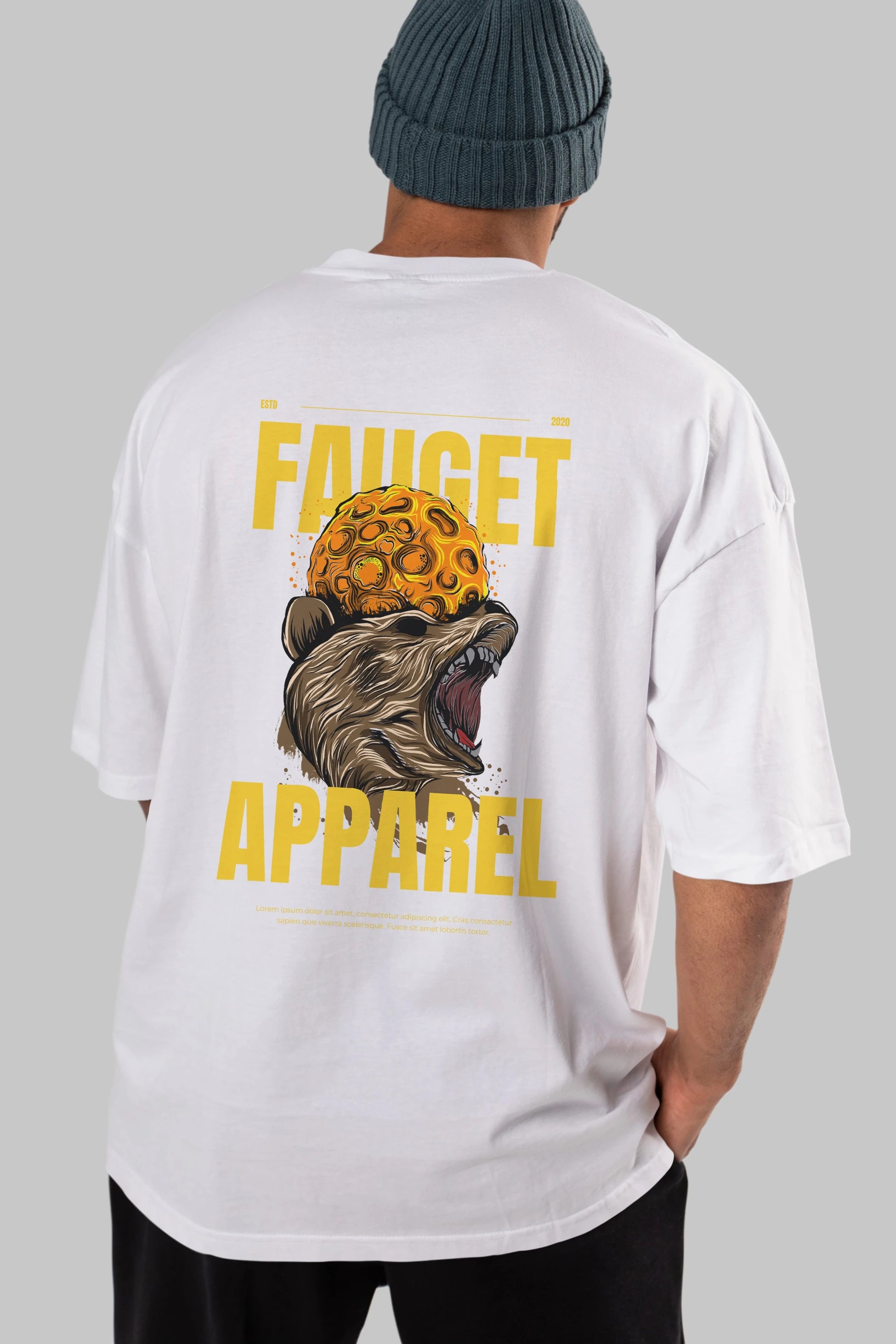 Bear Angry Fauget Apparel Arka Baskılı Oversize t-shirt Erkek Kadın Unisex