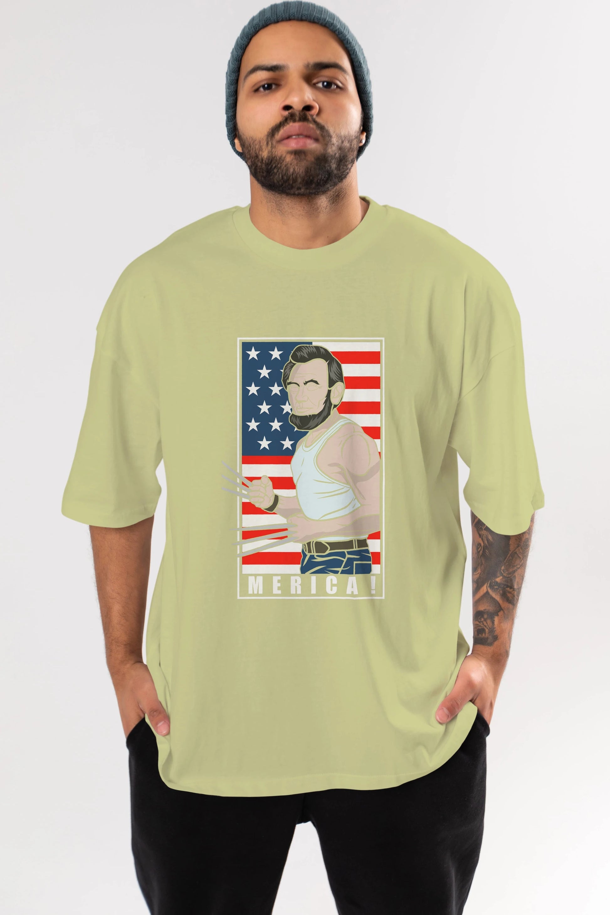 Wolverlincoln Ön Baskılı Oversize t-shirt Erkek Kadın Unisex %100 Pamuk tişort