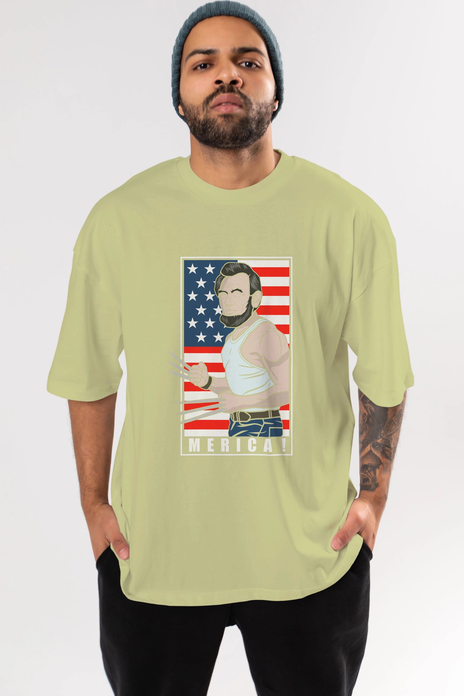 Wolverlincoln Ön Baskılı Oversize t-shirt Erkek Kadın Unisex %100 Pamuk tişort