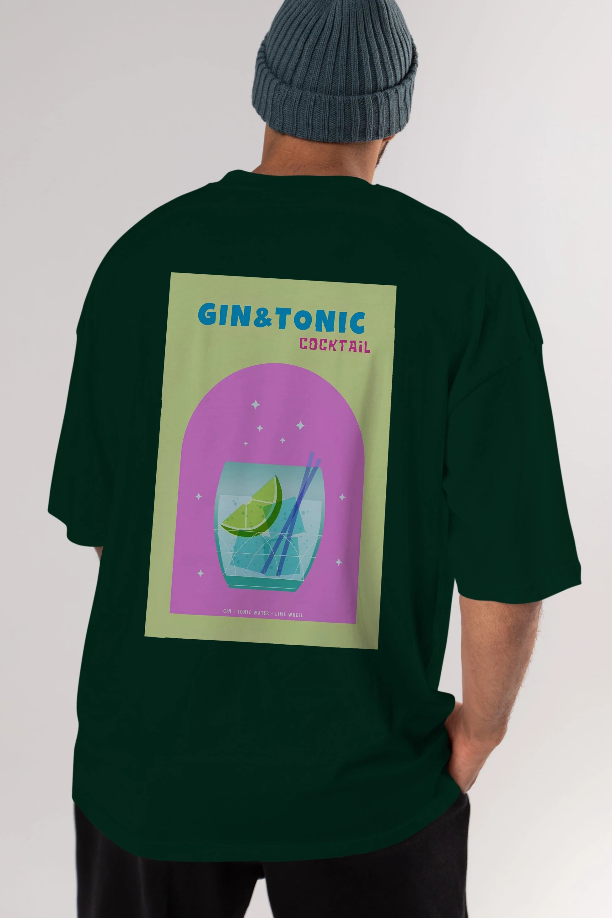 Gin Tonic Cocktail Arka Baskılı Oversize t-shirt Erkek Kadın Unisex %100 Pamuk Bisiklet Yaka tişort