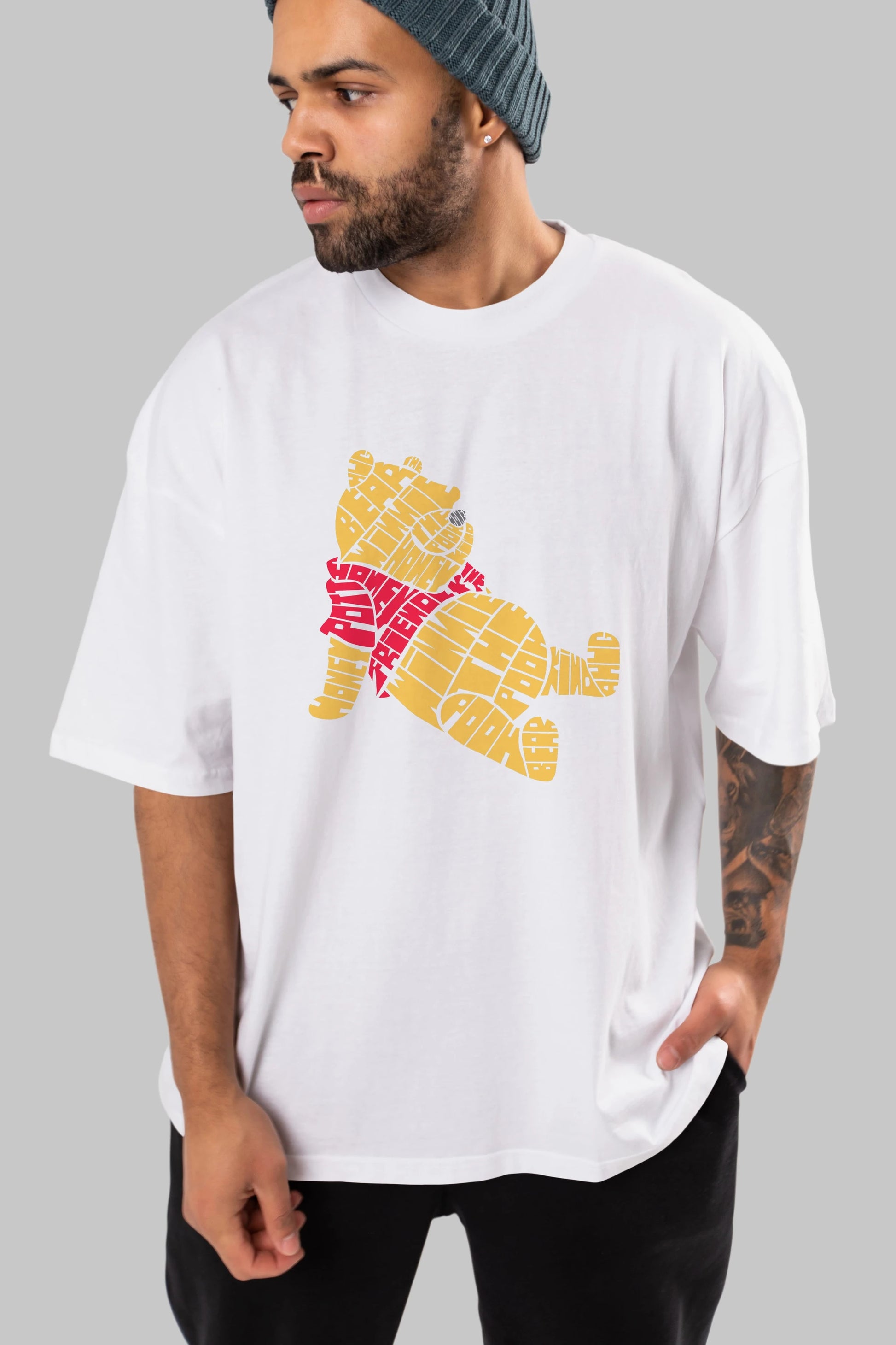 Winnie The Pooh Ön Baskılı Oversize t-shirt %100 pamuk Erkek Kadın Unisex