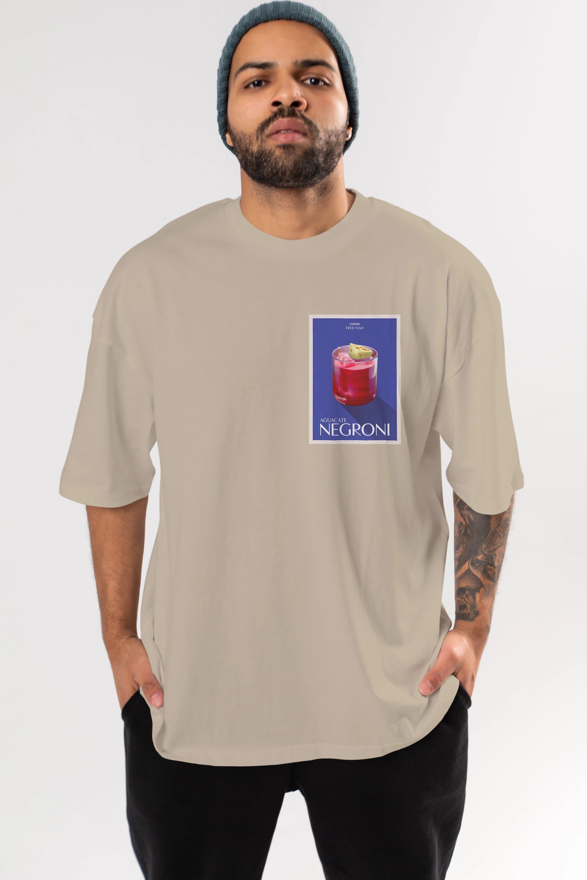 Aguacate Negroni Ön Sol Baskılı Oversize t-shirt Erkek Kadın Unisex %100 Pamuk Bisiklet Yaka tişort