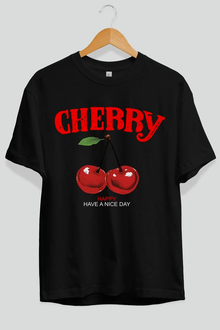 Cherry Cherries 5 Ön Baskılı Oversize t-shirt Erkek Kadın Pamuk Bisiklet Yaka tişort