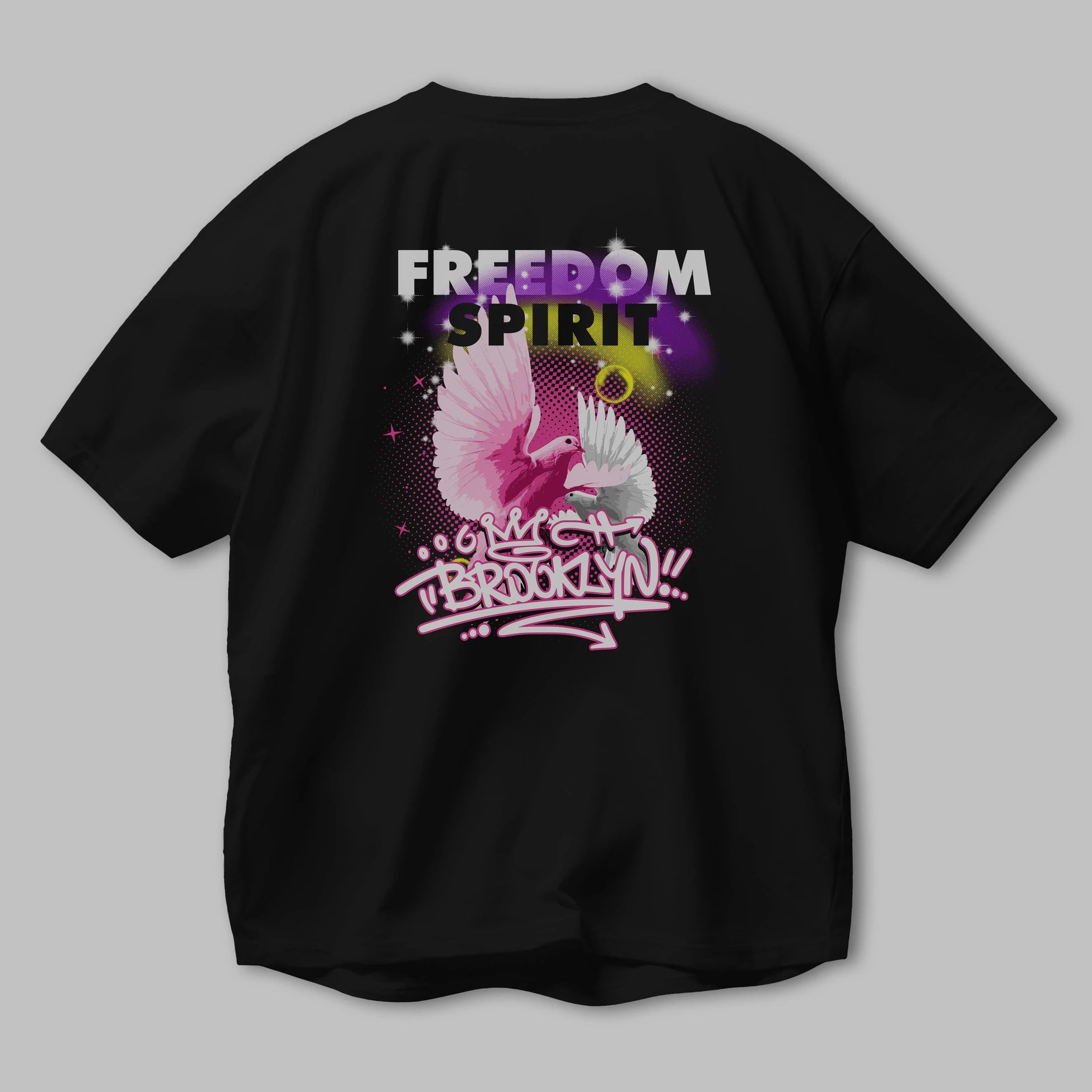 Freedom Spirit Brooklyn Arka Baskılı Oversize t-shirt Erkek Kadın Unisex