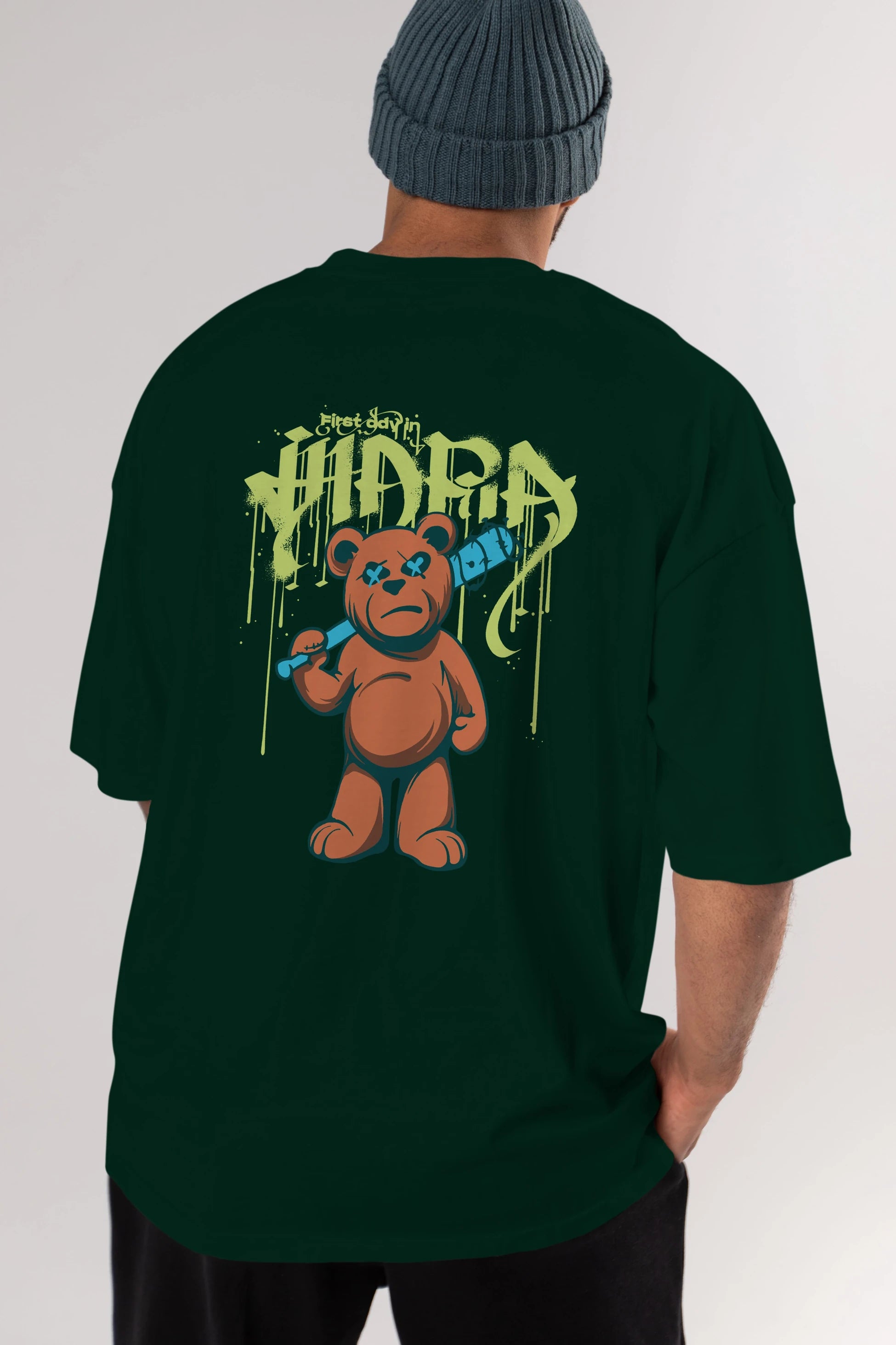 Hidra Bear Arka Baskılı Oversize t-shirt Erkek Kadın Unisex
