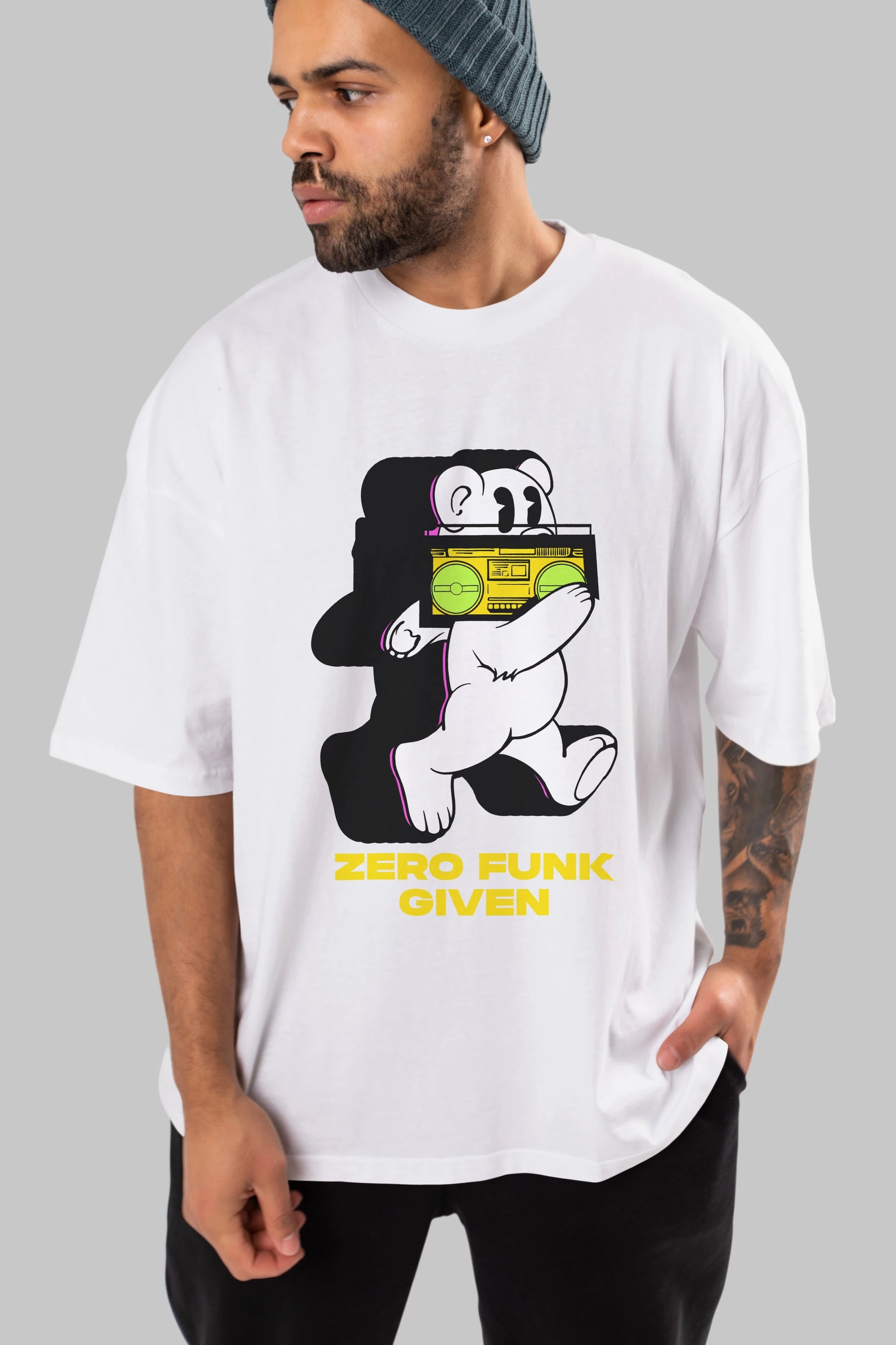 Zero Funk Given Bear Ön Baskılı Oversize t-shirt Erkek Kadın Unisex